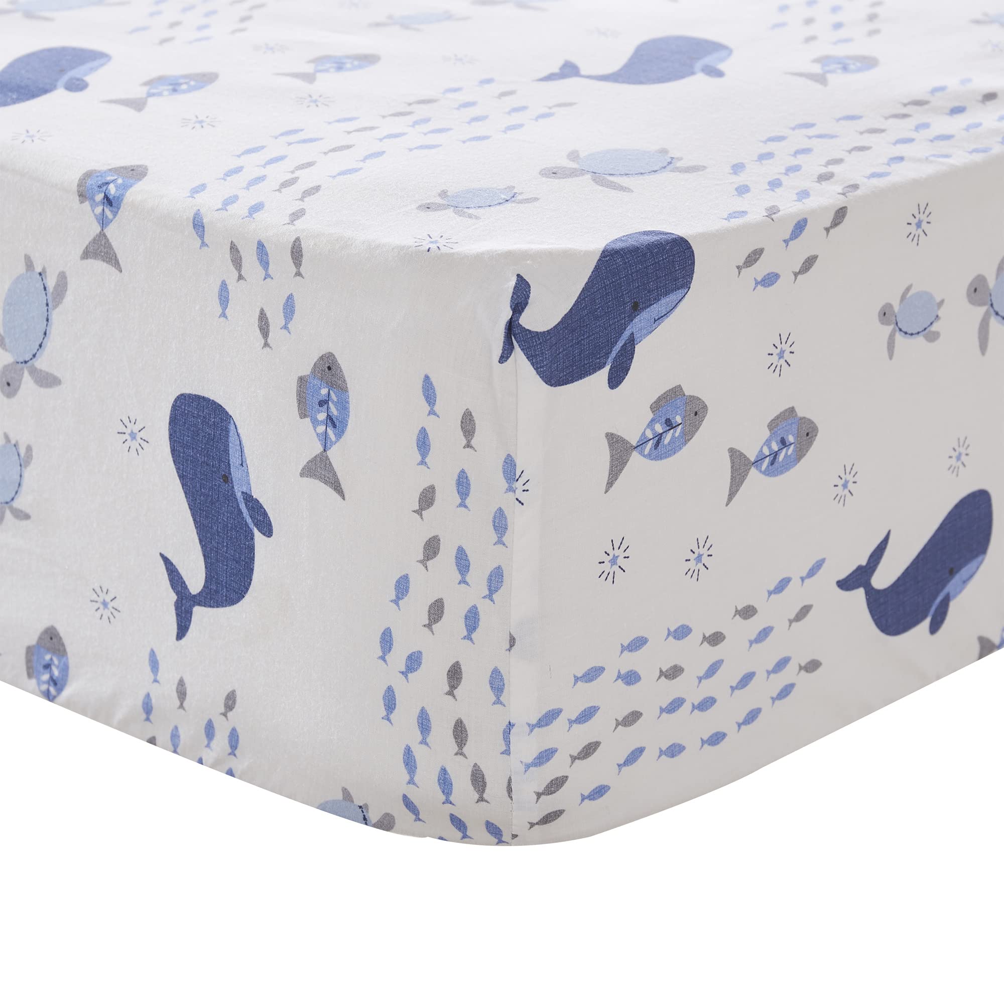 Levtex Baby Boho Bay Crib Bedding Set - 5 Piece Nursery Collection with Quilt, Fitted Sheets, Wall Decal & Dust Ruffle - Navy Blue Grey White Under The Sea Theme - Perfect for Coastal Nursery Decor & Baby Shower Gifts
