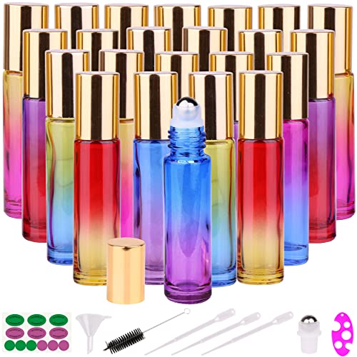 24 Gradient-Color Roller Bottles with Golden Metal Caps