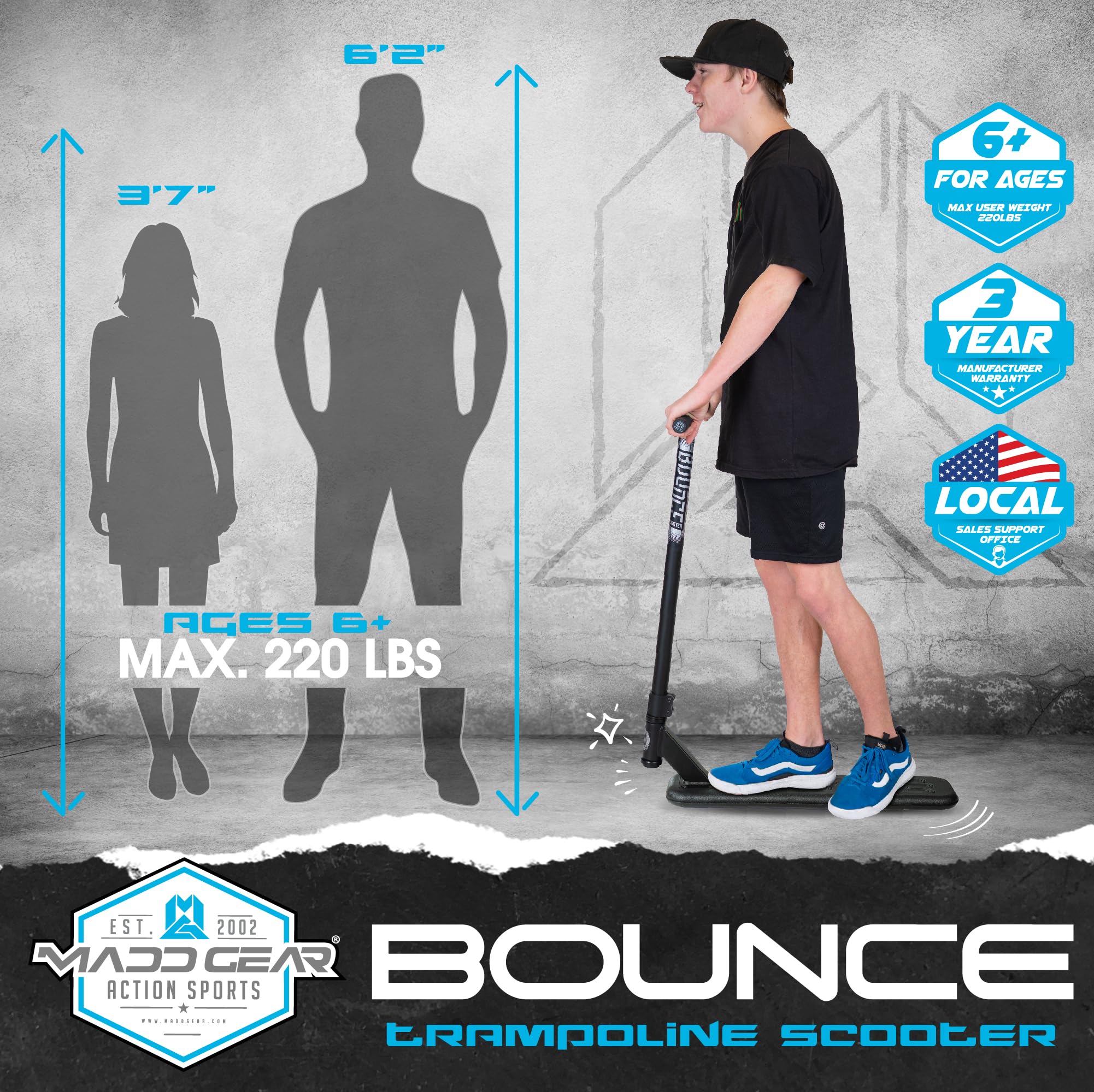 Madd Gear Bounce Trampoline Pro Scooter - Professional Stunt Scooter for Teens, Kids & Adults - Best for Tricks, Jumps & Stunts - Durable for Indoor & Outdoor Use - Perfect for Skate Parks, Backyard & Street Riding
