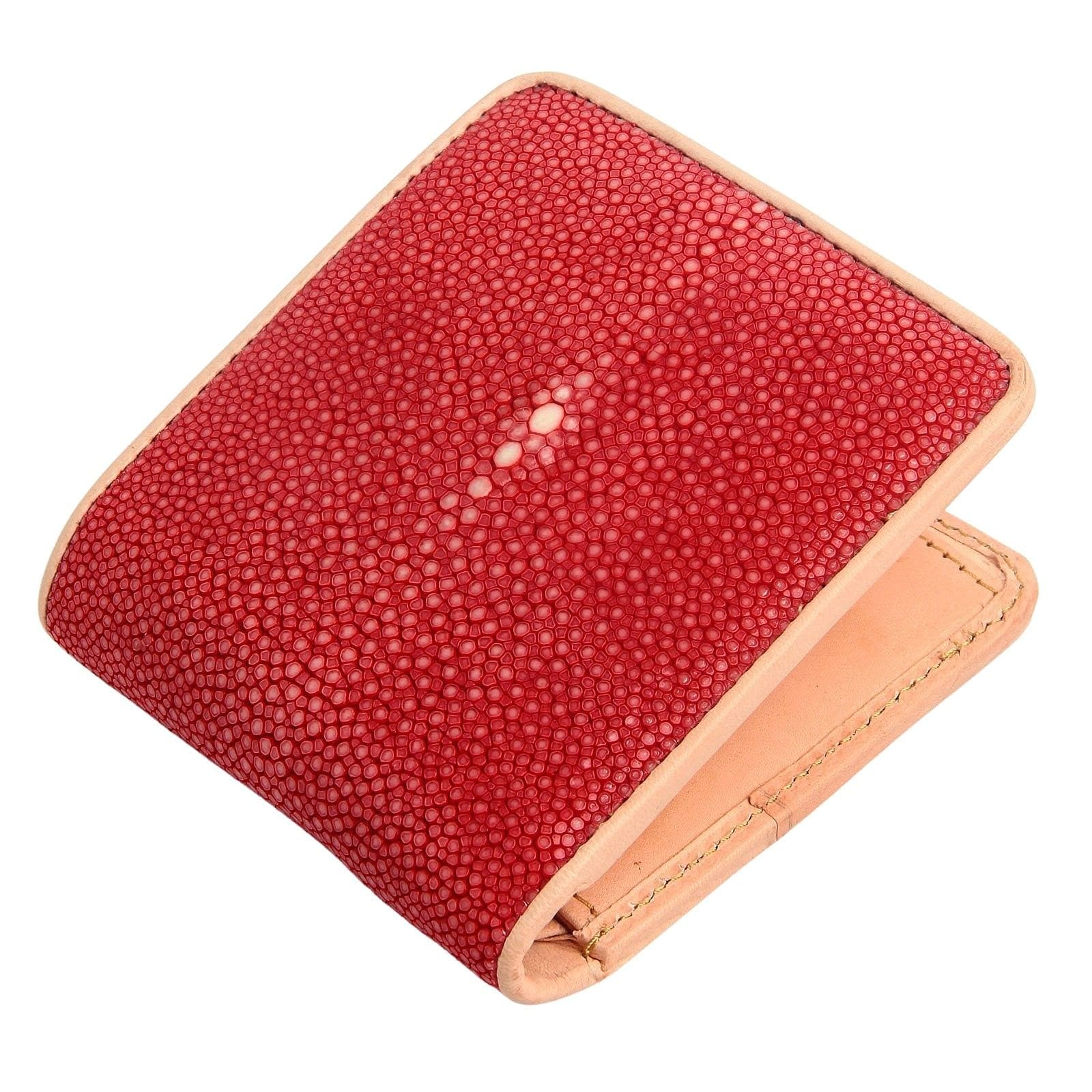 Premium Genuine Stingray Leather Wallet for Men - Durable Red Handmade Billfold with RFID Protection - Perfect for Business, Travel & Everyday Use