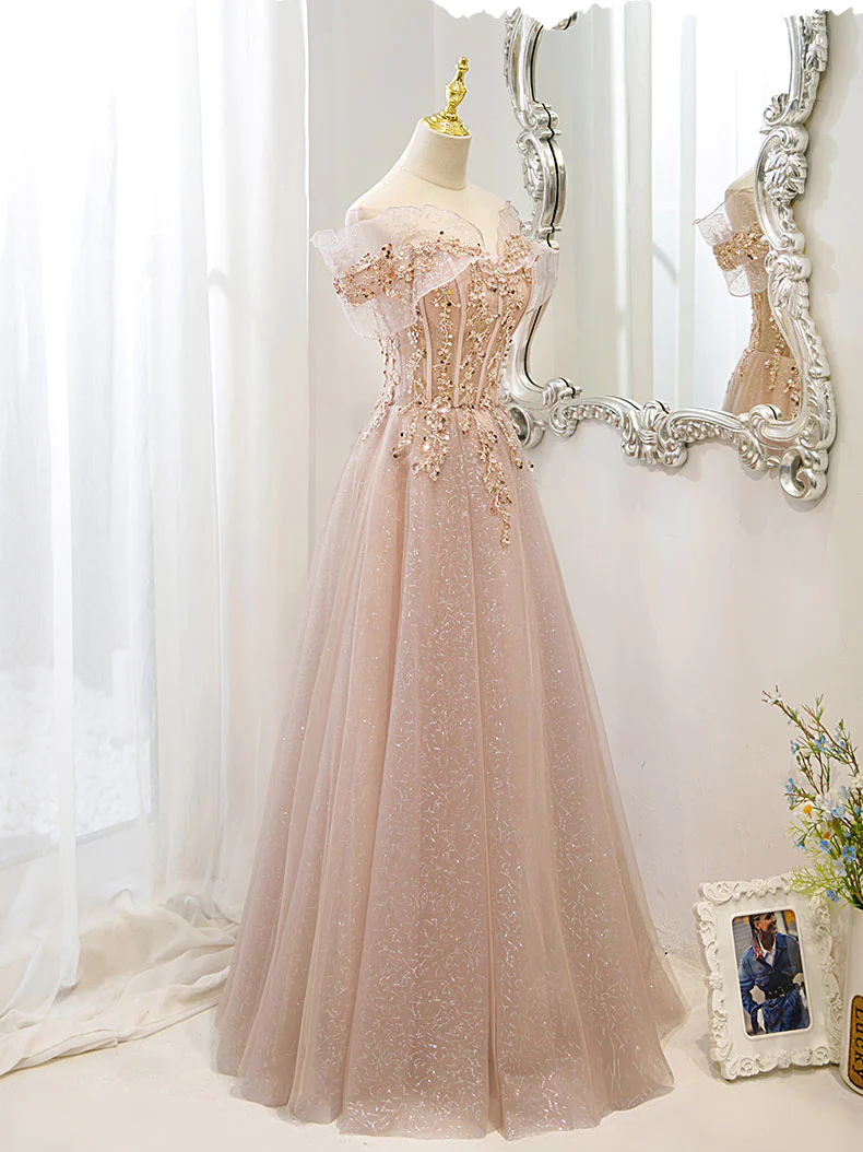 Off The Shoulder A-Line Tulle Long Prom Dress for Women - Elegant Formal Evening Gown for Homecoming, Wedding, and Special Occasions
