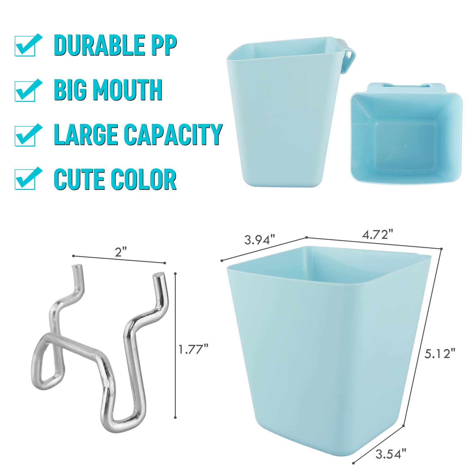 G.CORE Large Pegboard Storage Bins 6-Pack with Hooks - Square Pegboard Cup Holders for Garage, Workbench, Craft Room, Office, Playroom & Kitchen Organization (Blue) - Perfect for Tools, Craft Supplies, Office Essentials & Kids' Toys Storage