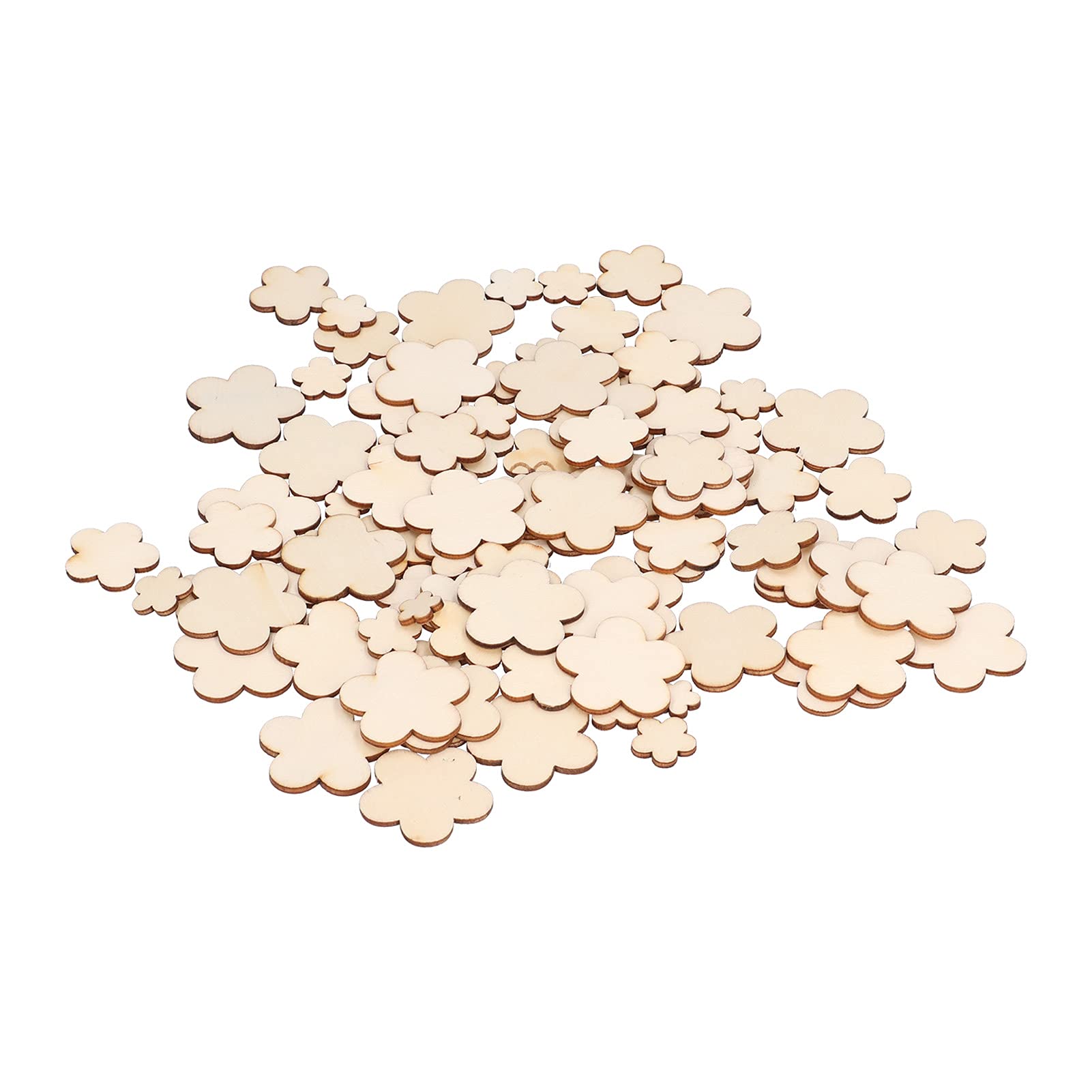 100Pcs DIY Unfinished Wooden Plum Blossom Cutouts - Handmade Craft Supplies for Greeting Cards, Scrapbooking, Home Decor - Perfect for Wedding Invitations, Baby Shower Decorations & DIY Projects