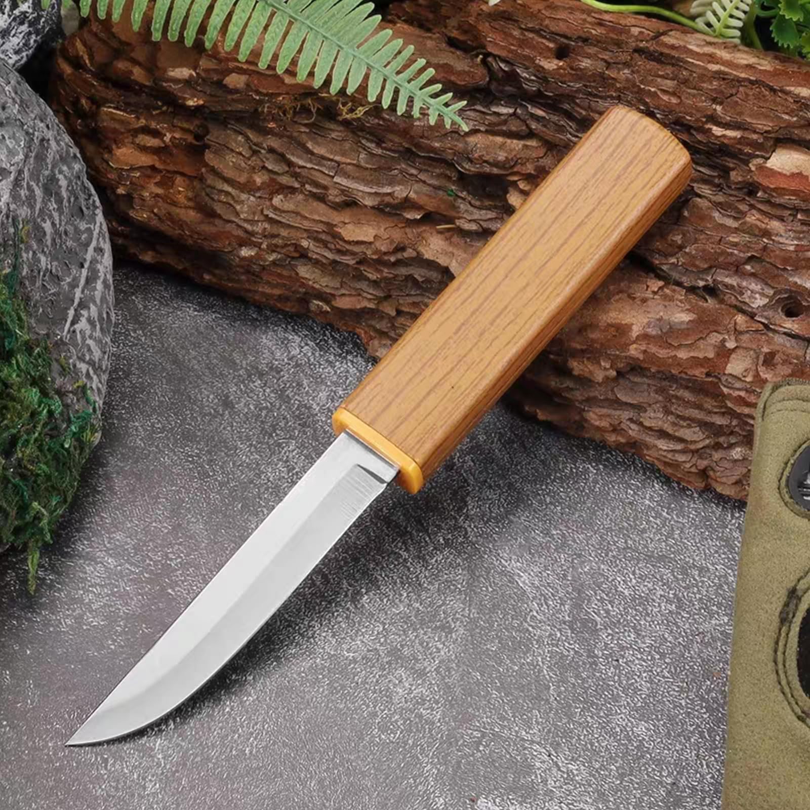 Ultra Sharp Stainless Steel Paring Knife Set - Portable Straight & Curved Fruit & Vegetable Peeling Knives for Kitchen, Camping, Outdoor Use (Brown)