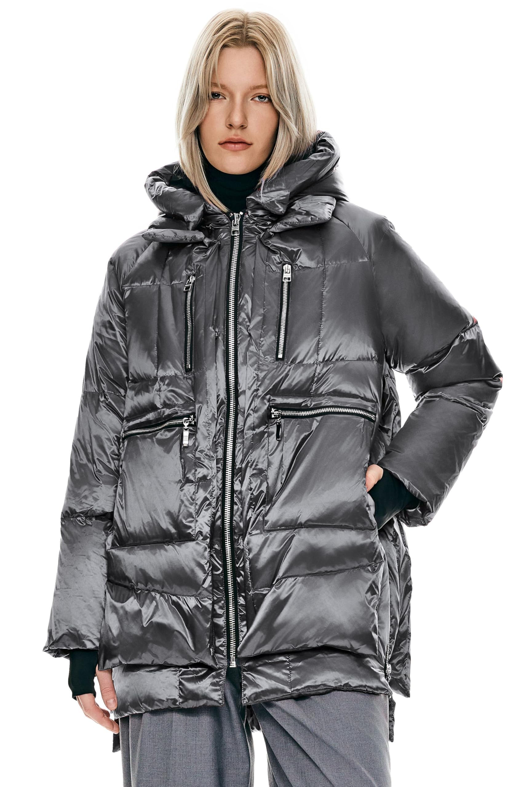 Orolay Women's Thickened Hooded Down Jacket - Winter Warm Shiny Puffer Coat with RDS Certified Down Filling for Outdoor Activities & Cold Weather