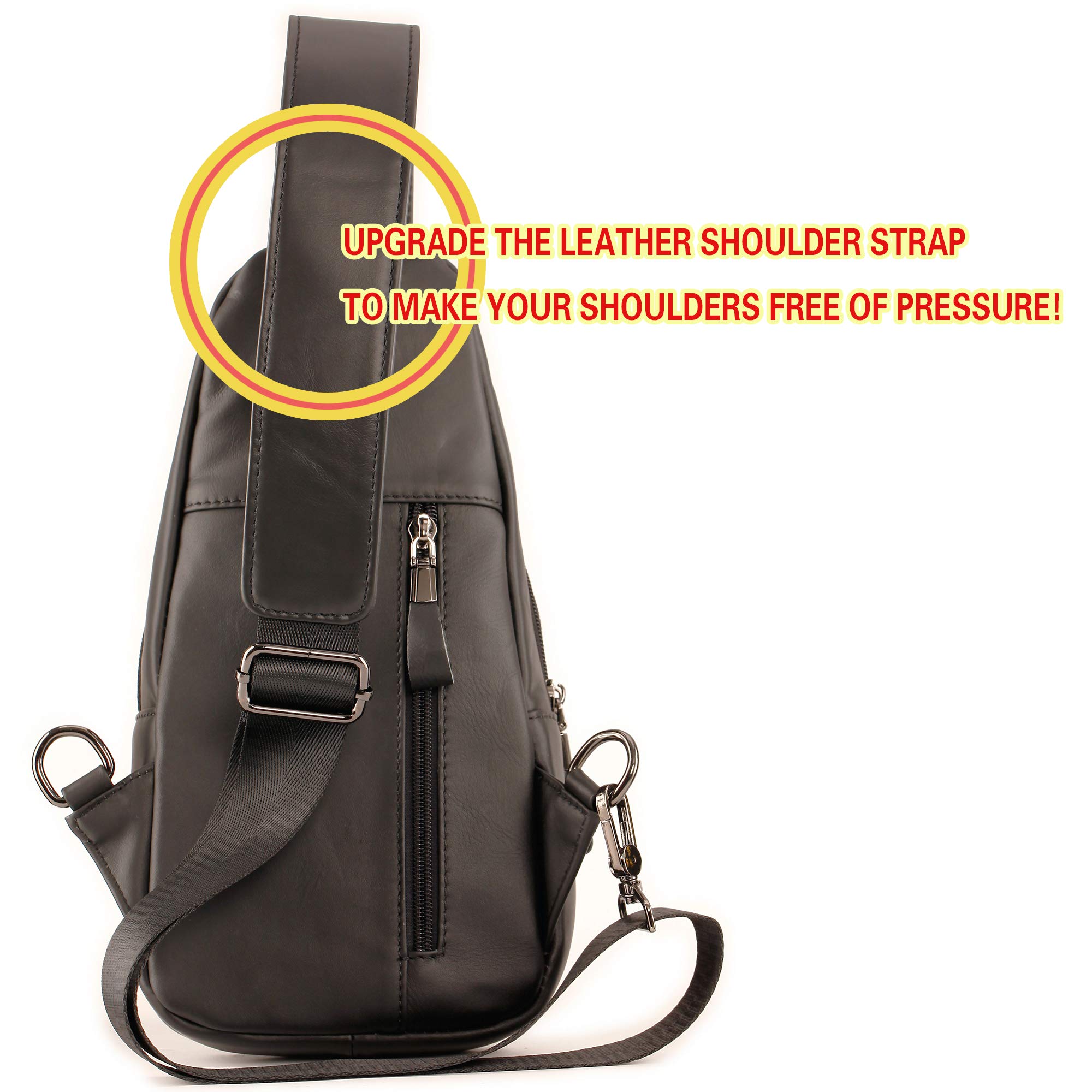 YUAN FAN Genuine Leather Crossbody Sling Bag for Men - Compact Travel Chest Shoulder Backpack for Outdoor Sports, Hiking & Daily Commute