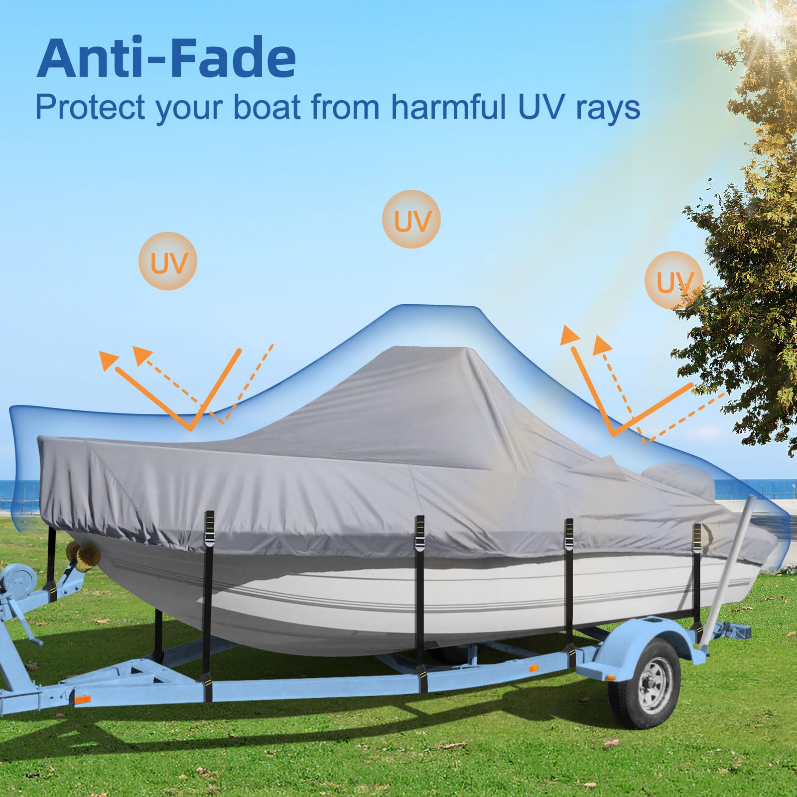 Heavy Duty 900D Waterproof Center Console Boat Cover for 16-18.5 FT Boats with Motor Cover | Windproof Adjustable Buckles & UV Protection | Perfect for Saltwater Fishing, Offshore Boating & Marine Storage (Gray)
