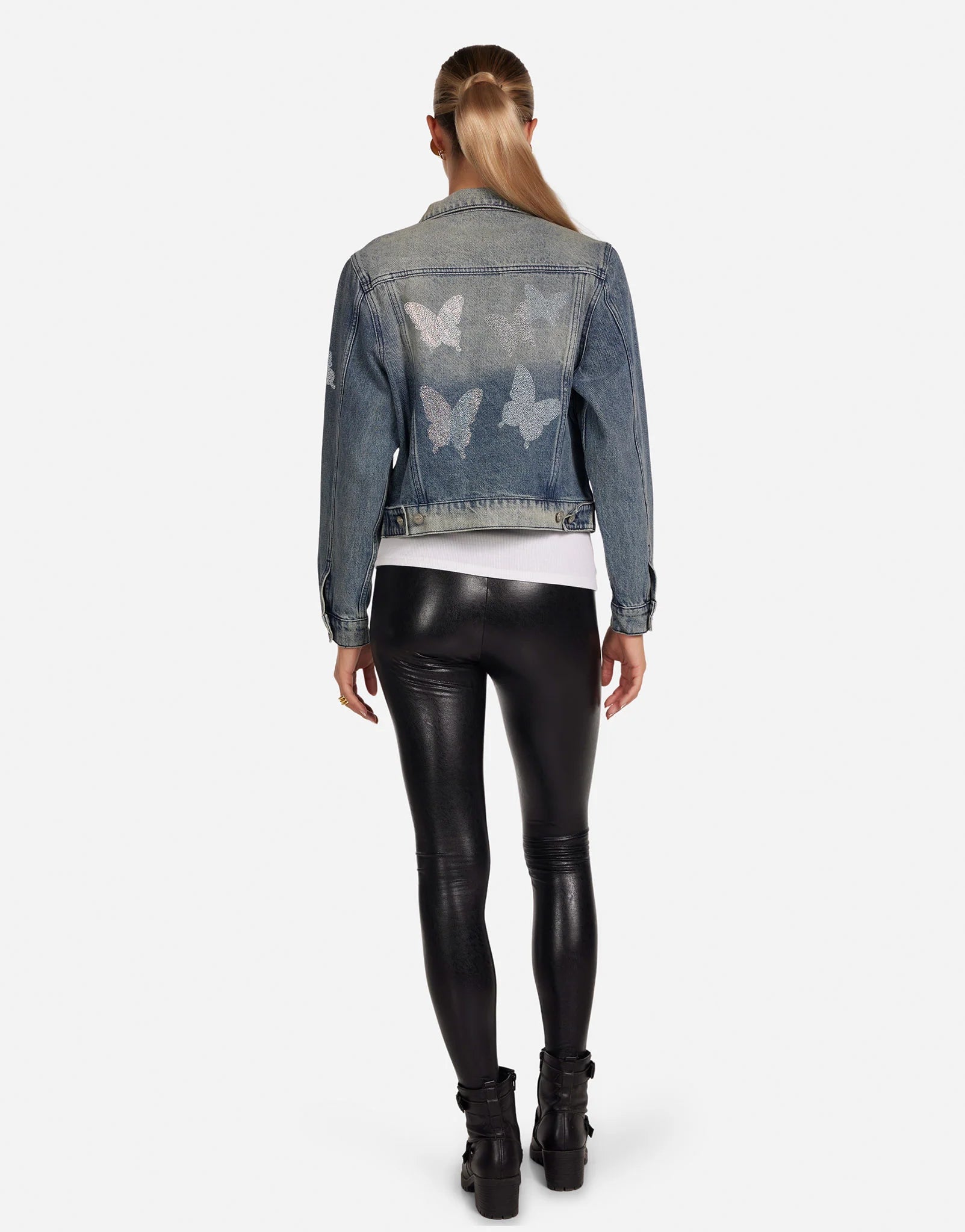Elena Crystal Butterfly Embroidered Denim Jacket - Stone Wash Vintage Style for Women | Perfect for Casual Outfits, Parties & Spring Fashion