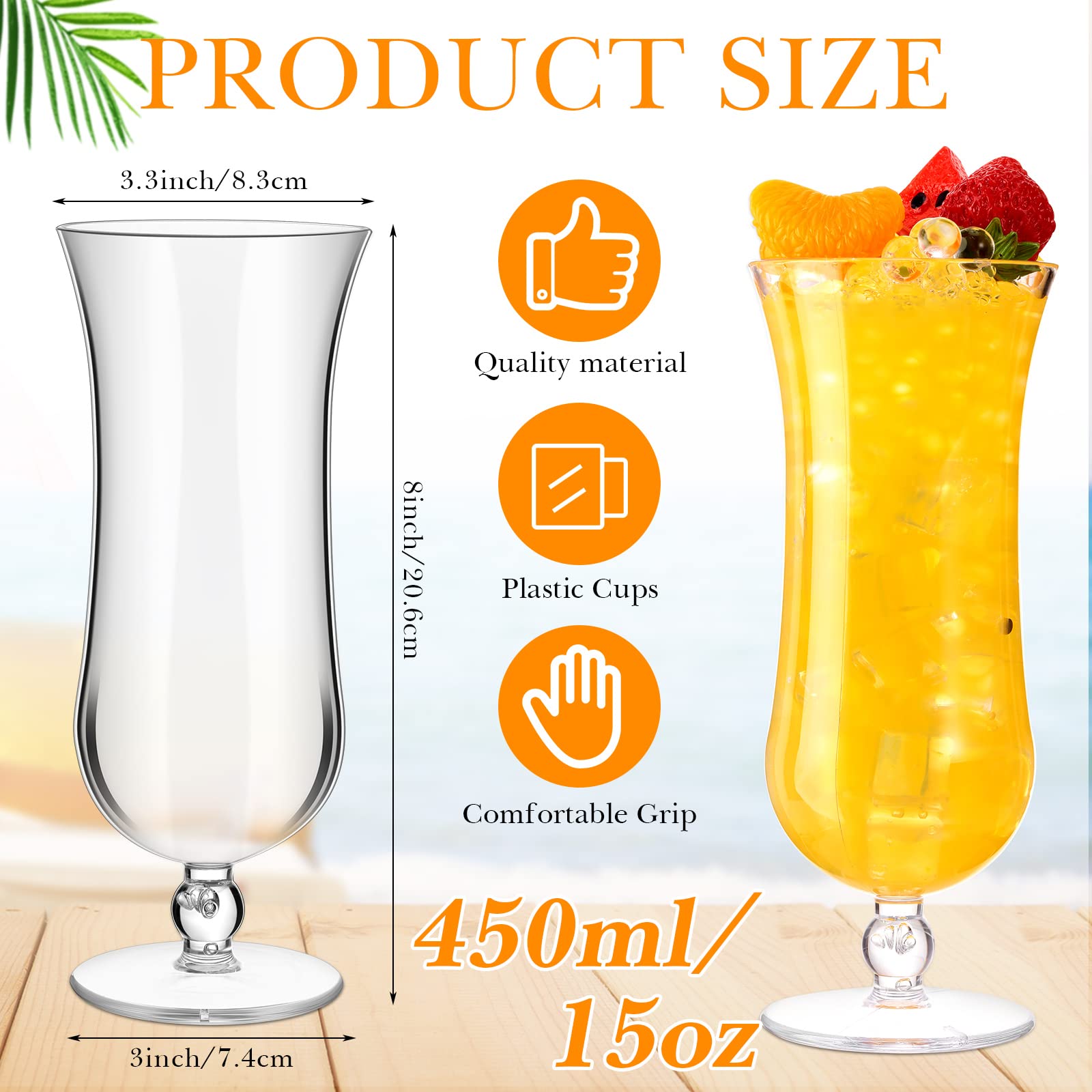 48 Pack Hurricane Glass Plastic Bulk 15 oz - Shatterproof Pina Colada Cocktail Glasses, Reusable Clear Tulip Drinking Cups for Beer, Wine, Juice, Water - Perfect for Parties, Bars, Restaurants & Home Entertaining