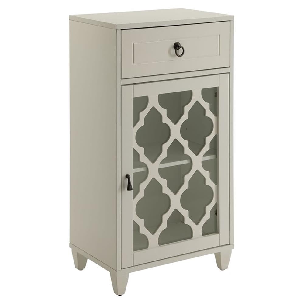 Acme Ceara White Wooden Accent Table with Storage Drawer & Glass Door - Perfect for Living Room, Bedroom or Entryway Decor