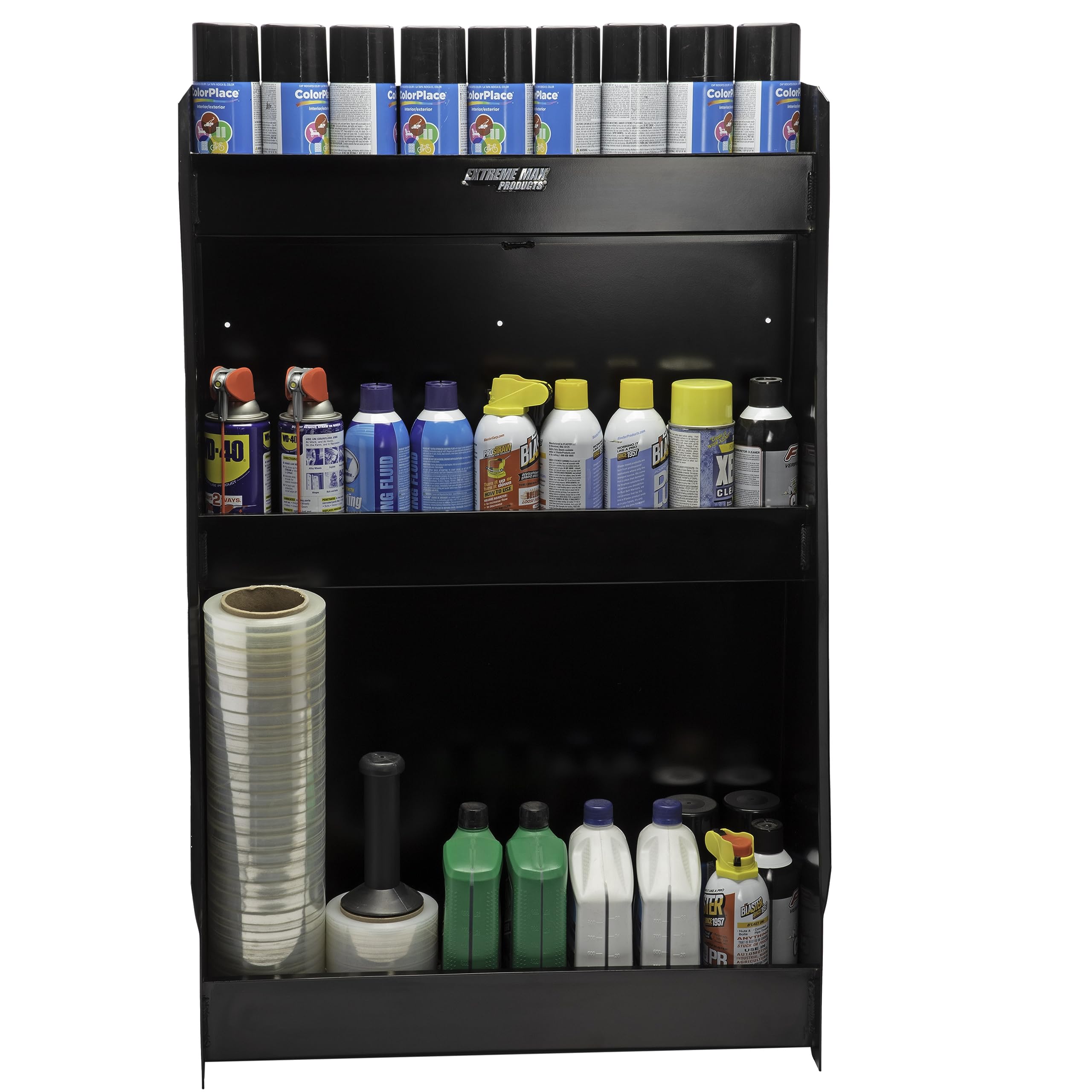 Extreme Max 5001.6117 Heavy Duty Wall-Mounted Aluminum 3-Tier Open Storage Cabinet - Black | Perfect for Race Trailers, Garages, Workshops, Enclosed Trailers & Toy Haulers | Space-Saving Organization for Tools, Parts & Equipment