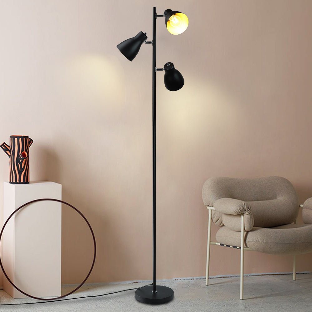 DLLT 3-Bulb Industrial Floor Lamp - Adjustable Farmhouse Standing Light with Metal Pole for Living Room & Bedroom - Mid Century Modern Design with Foot Switch (Bulbs Included) - Perfect for Reading, Relaxing, and Home Decor