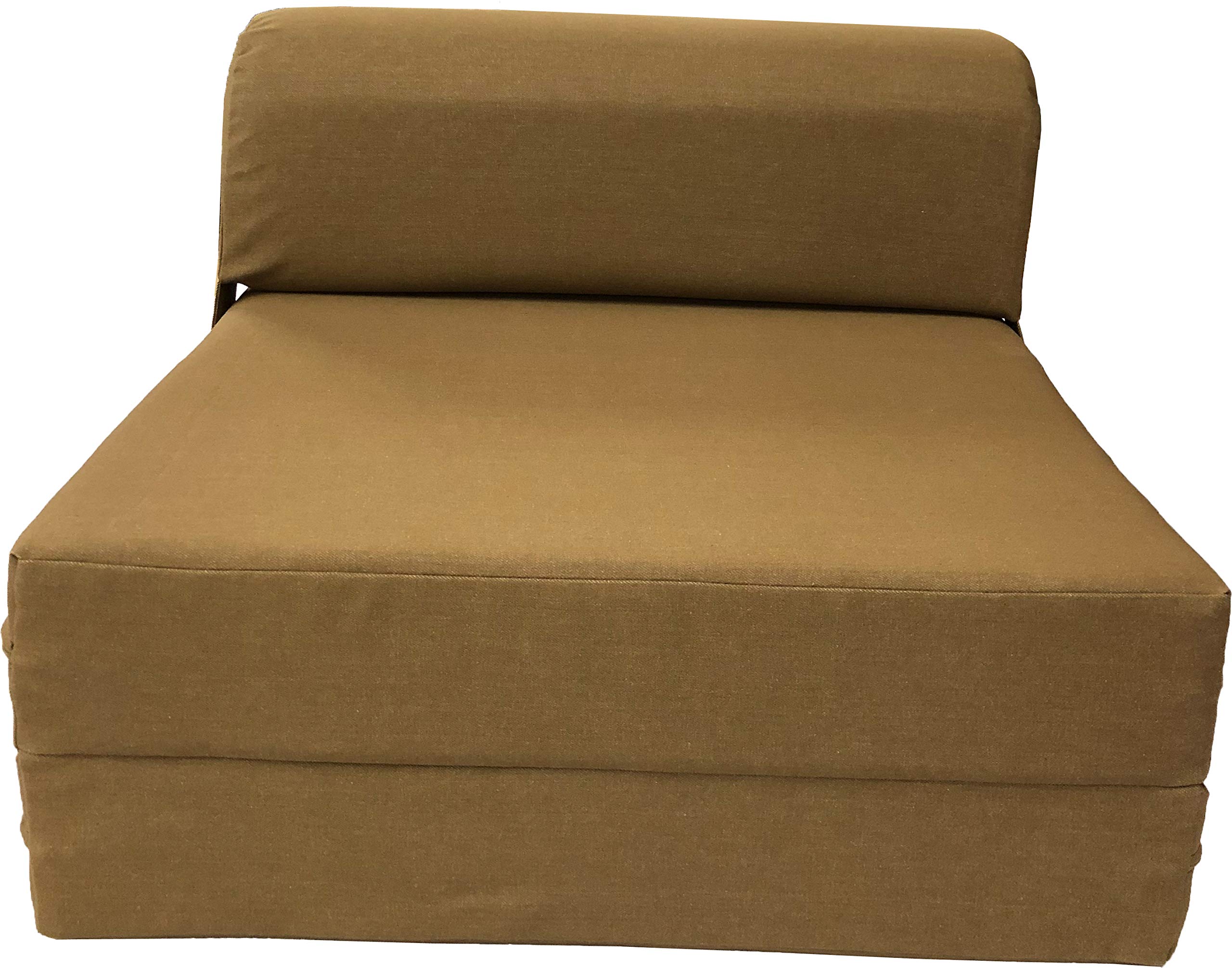 D&D Futon Sofa Bed - Brown Denim Sleeper Chair with Folding Foam Mattress (6
