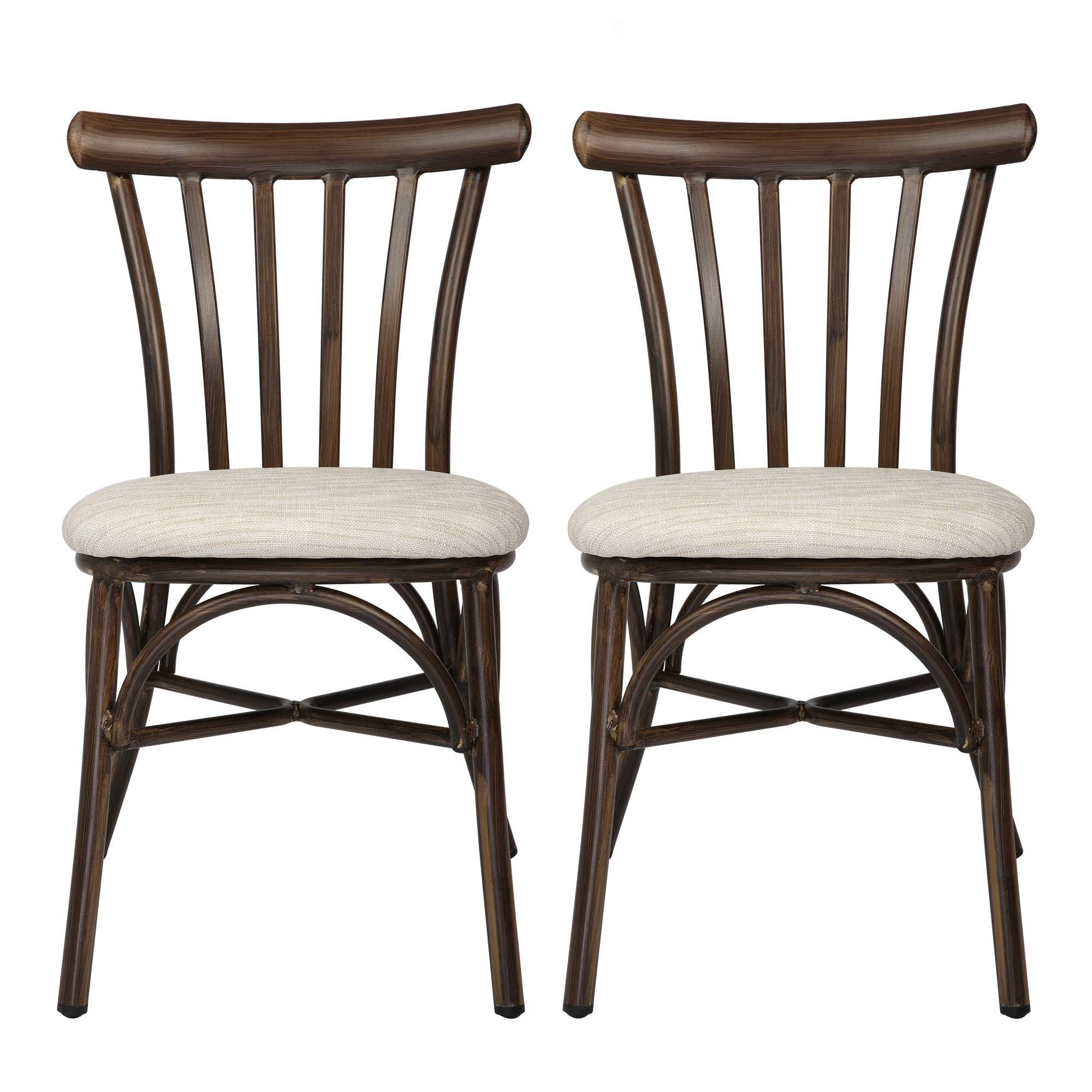 Modern Dining Chair Set of 2 - Upholstered PU Leather Kitchen Chairs with High Back & Aluminum Frame for Indoor/Outdoor Use - Beige - Perfect for Dining Room, Kitchen, Patio or Restaurant Seating