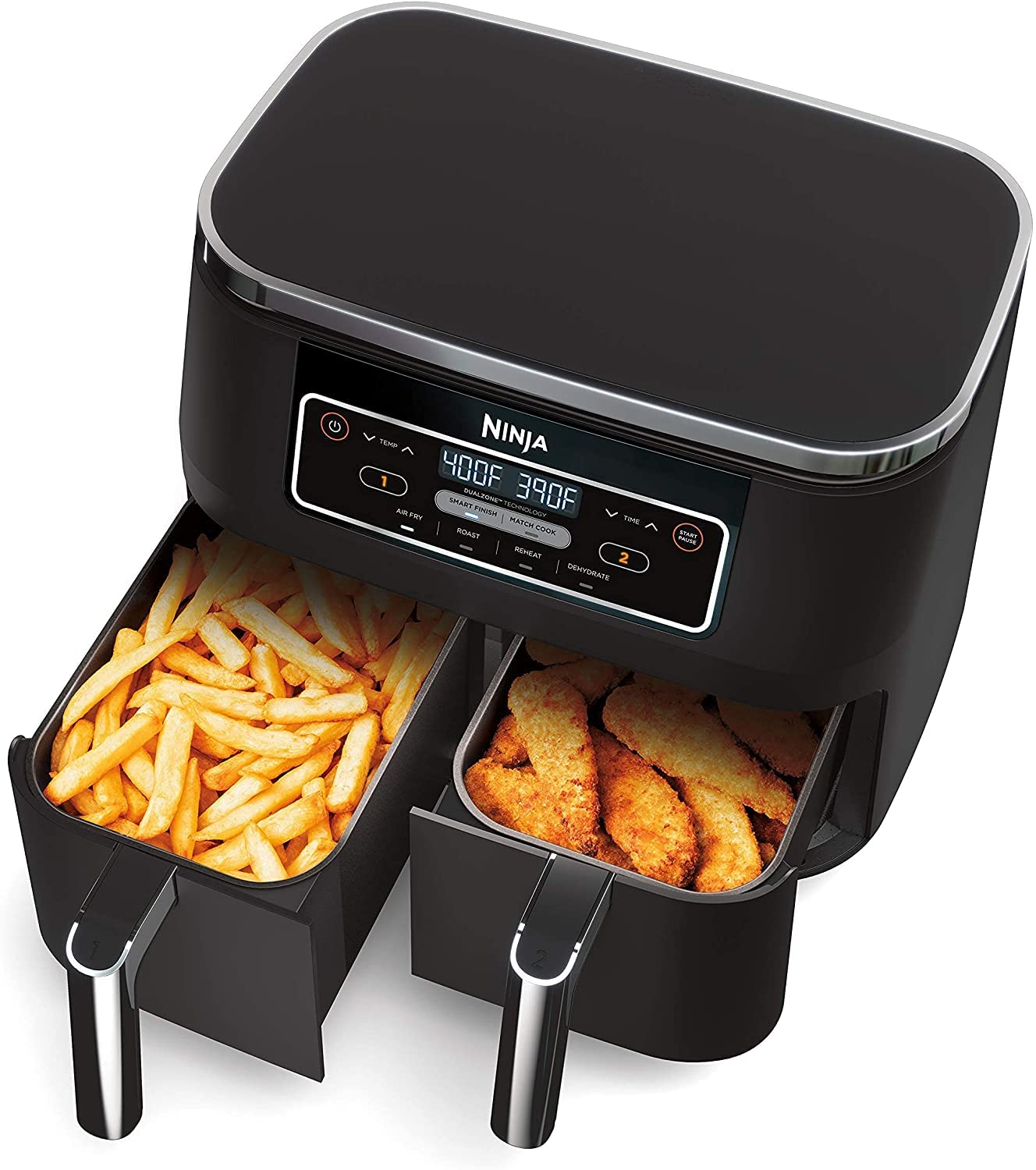 Ninja DZ100 Foodi 4-in-1 8-Quart 2-Basket Air Fryer with DualZone Technology - Certified Renewed (Black) | Perfect for Family Meals, Healthy Cooking & Quick Weeknight Dinners