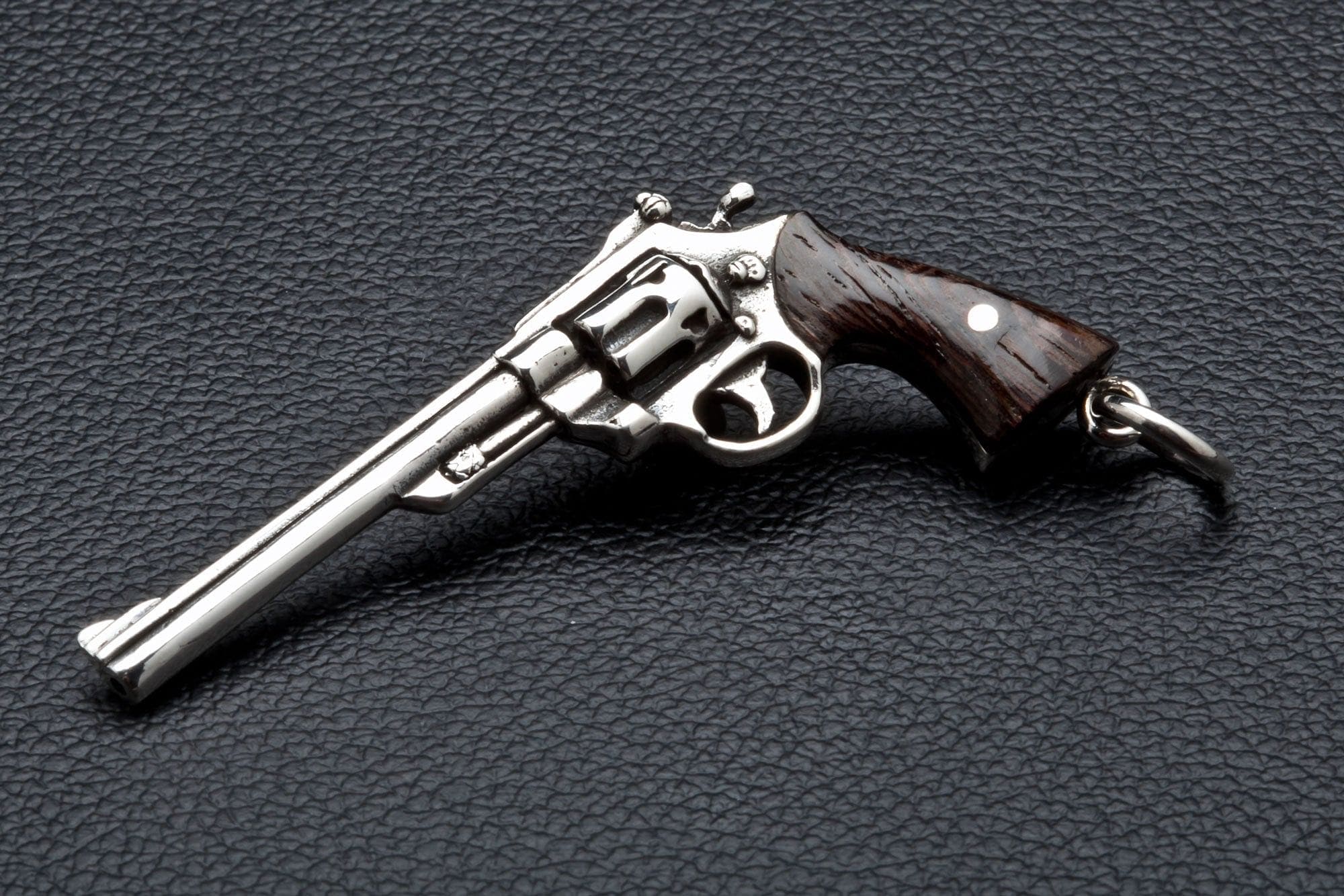 Sterling Silver Cowboy Gun Revolver Wood Pendant Necklace - Western Style Jewelry for Men & Women - Perfect for Cowboy Themed Parties, Costumes, and Western Fashion Accessories