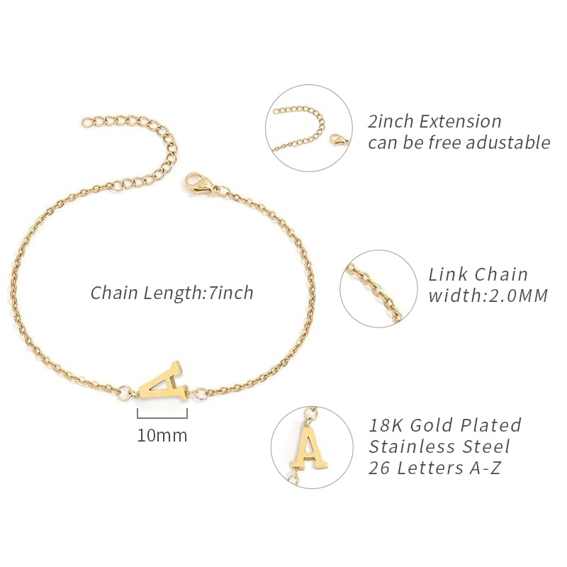 Trendy 18K Gold Plated Dainty Initial Charm Bracelet for Women - Elegant Link Chain Jewelry Gift for Birthday, Anniversary & Everyday Wear