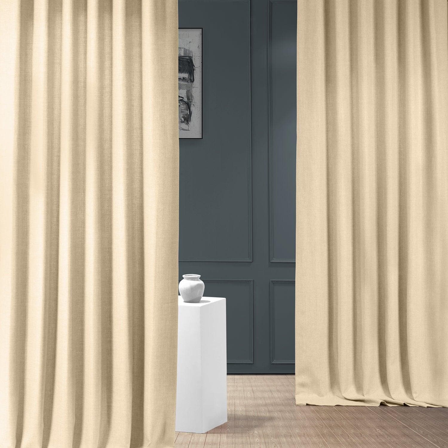 Sepia Tan Italian Faux Linen Custom Curtains - Elegant Window Treatments for Living Room, Bedroom & Dining Room