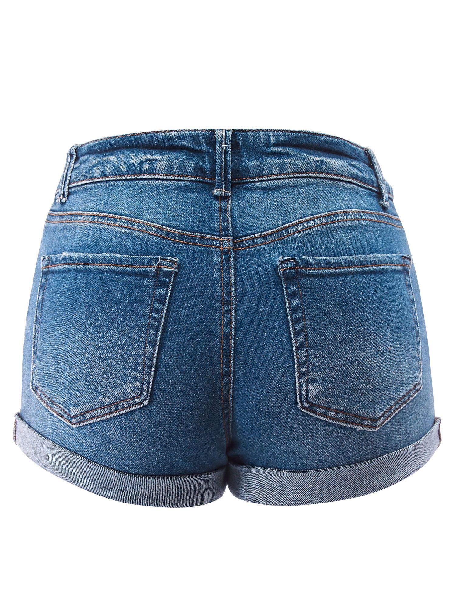 FashionMille Women's Casual Distressed Ripped Folded Hem Denim Shorts - High Waist Stretch Comfort for Summer Outfits & Streetwear Fashion