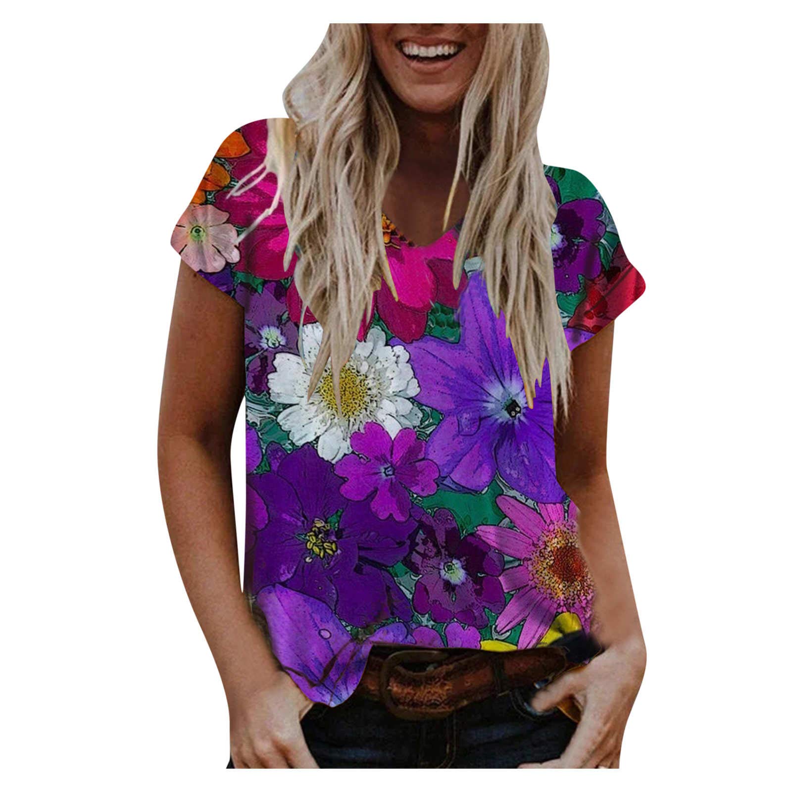 Women's Floral Print Boho T-Shirt - Long Sleeve Blouse Top for Casual Wear, Office & Date Night | Black Short Sleeve & Long Sleeve Options