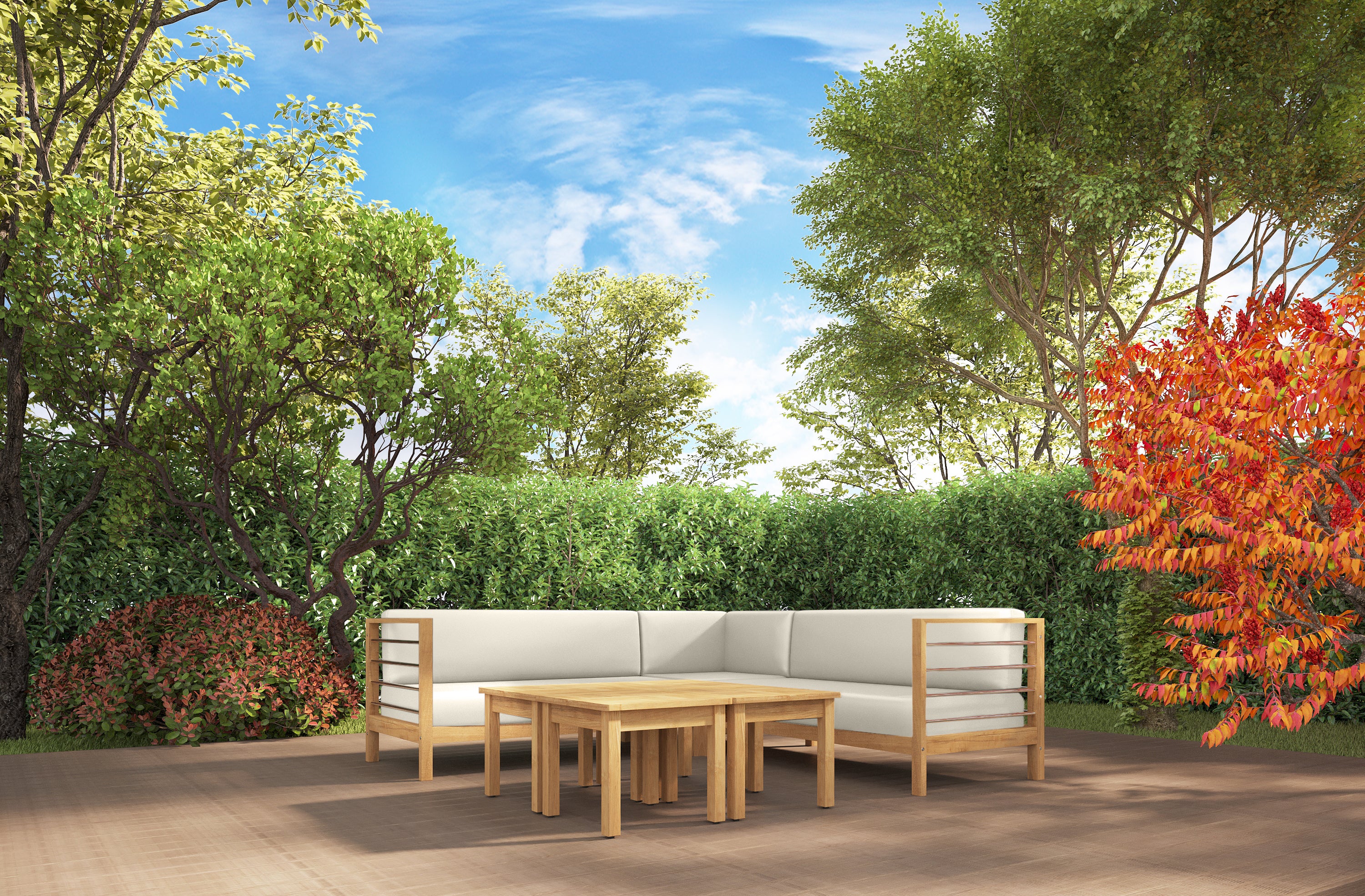7-Piece Teak Outdoor Sectional Sofa Set with Sunbrella Cushions - Deep Seating Patio Furniture for Backyard, Poolside & Garden Relaxation