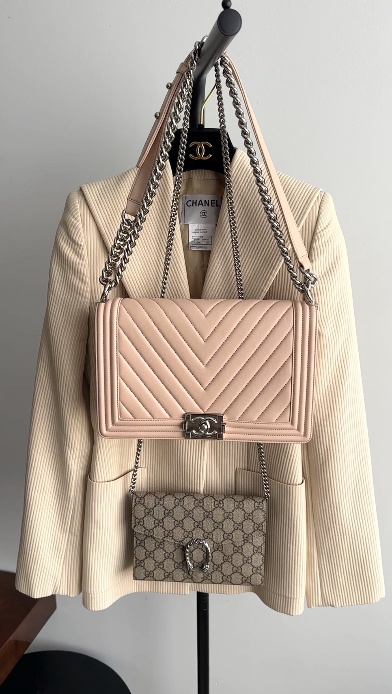 Chanel Nude Beige Chevron Quilted Leather Large Le Boy Bag - Luxury Designer Handbag for Women, Perfect for Parties, Dating & Special Occasions