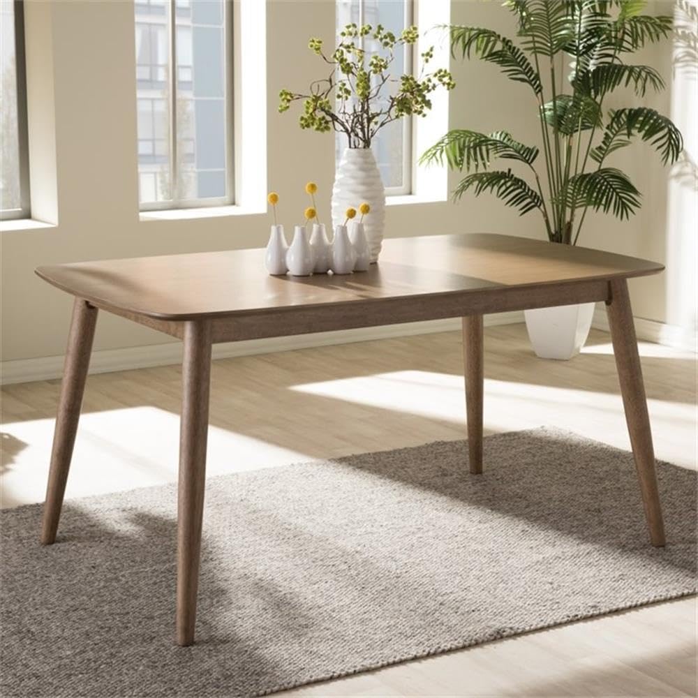 BOWERY HILL Mid-Century Modern Dining Table - French Oak Veneer - Perfect for Dining Room, Kitchen, or Open Concept Living Space