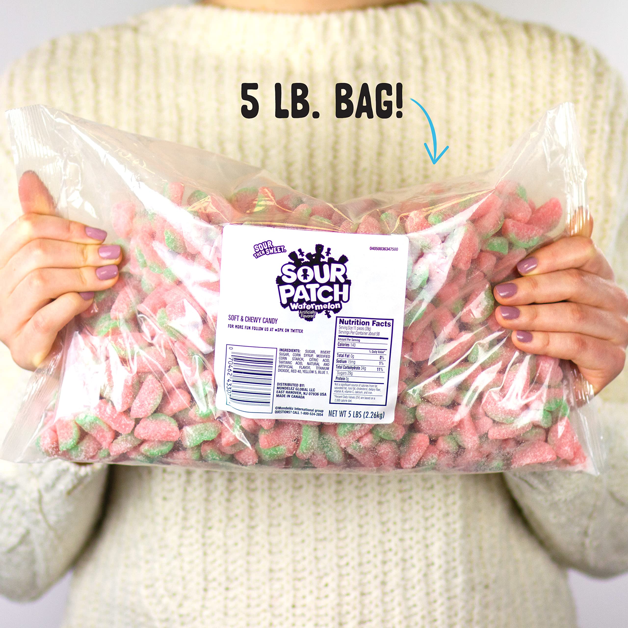Sour Patch Kids Watermelon Soft & Chewy Candy - 5 lb Bulk Pack for Parties, Halloween, Movie Nights & Snacking
