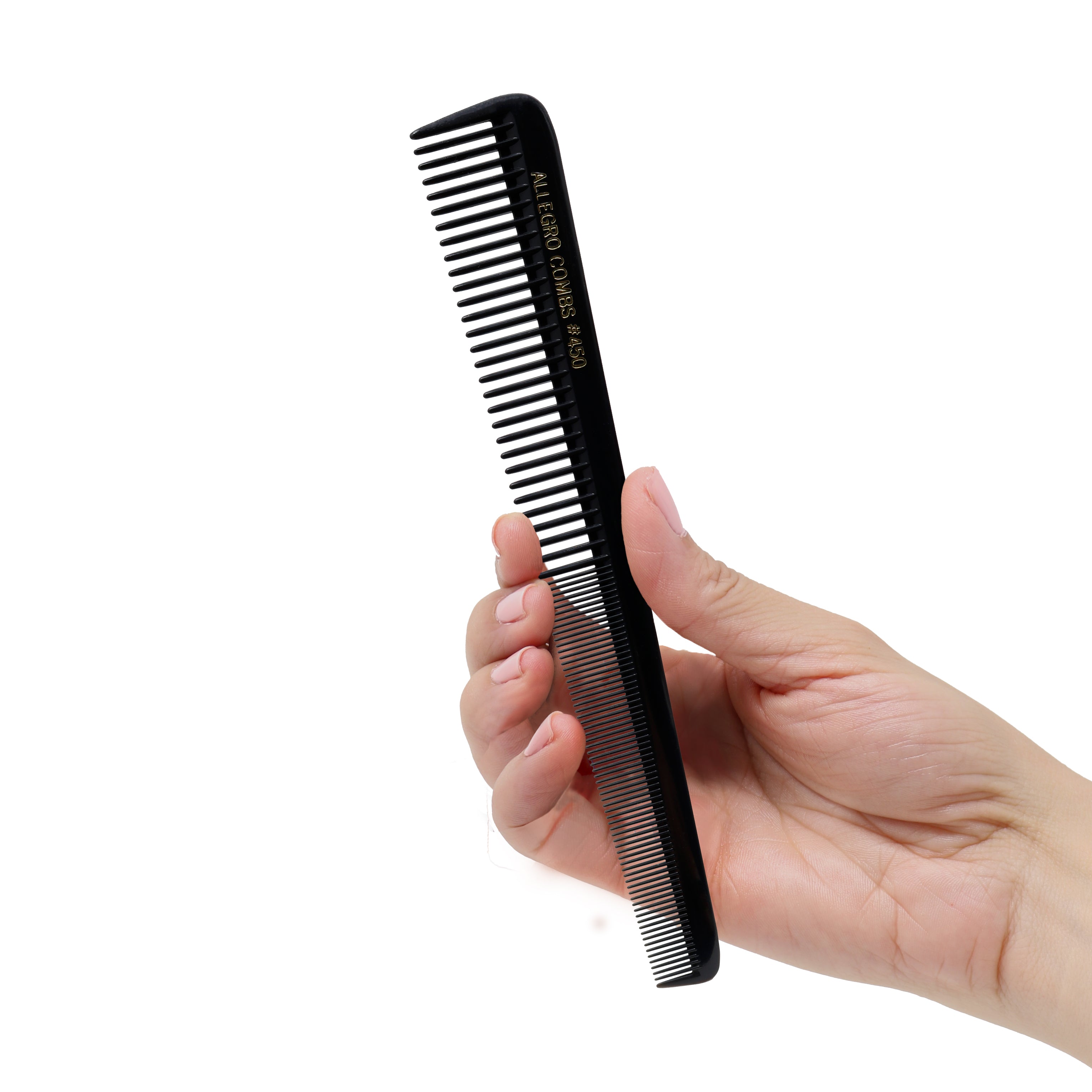 Allegro Combs 450 Professional Tapered Barber Hair Cutting Combs - 12 Pack Black Styling Combs for Fade, Undercut & Precision Haircuts | Salon & Home Use