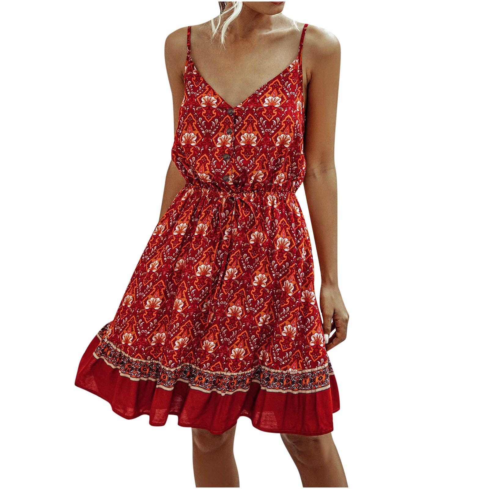 BOXIACEY Women's Summer Dresses 2023 - Sexy Strapless Floral Print Sundress with Ruffles | Beach Vacation, Party, Date Night Outfit
