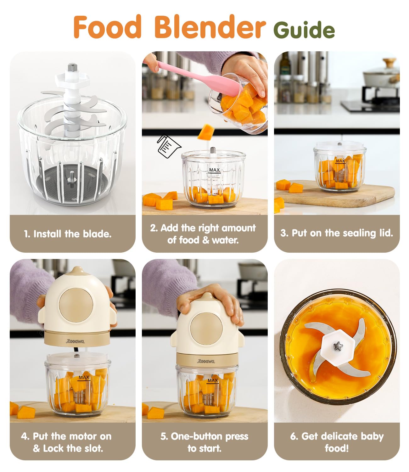 Zooawa 13-in-1 Baby Food Maker & Processor - Steam, Blend & Puree Fruits, Vegetables & Meat - Includes Silicone Spoon & Storage Containers - Perfect Baby Shower Gift for New Parents (Beige) | Ideal for Homemade Baby Food Prep & On-the-Go Feeding