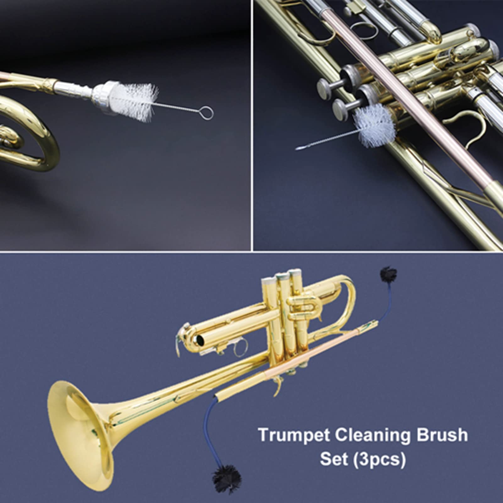 Watris Veiyi Trumpet Cleaning Kit - Professional Trumpet Maintenance Care Set with Mouthpiece Brush, Valve Brush & Flexible Snake Brush - Perfect for Daily Cleaning, Band Practice & Instrument Care