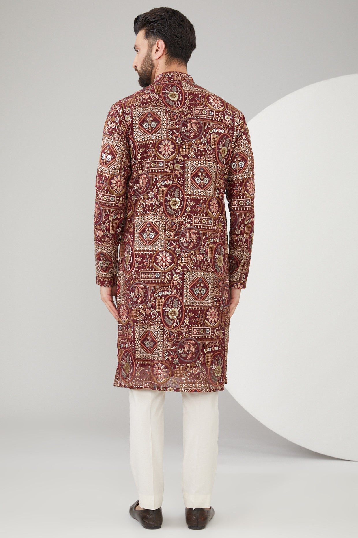 Elegant Maroon Georgette Floral Embroidered Kurta for Women - Perfect for Festivals, Weddings & Special Occasions