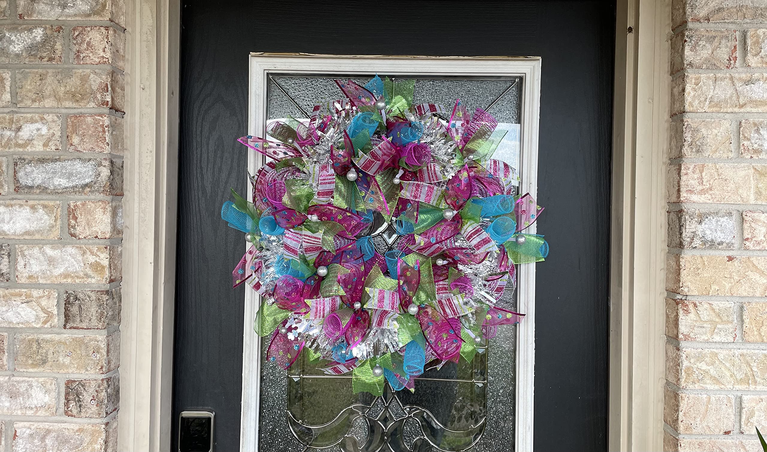 Festive Christmas Deco Mesh Wreath for Front Door - Holiday Porch & Patio Decor, Winter Party Entryway Decoration - Perfect for Family Gatherings & Seasonal Celebrations