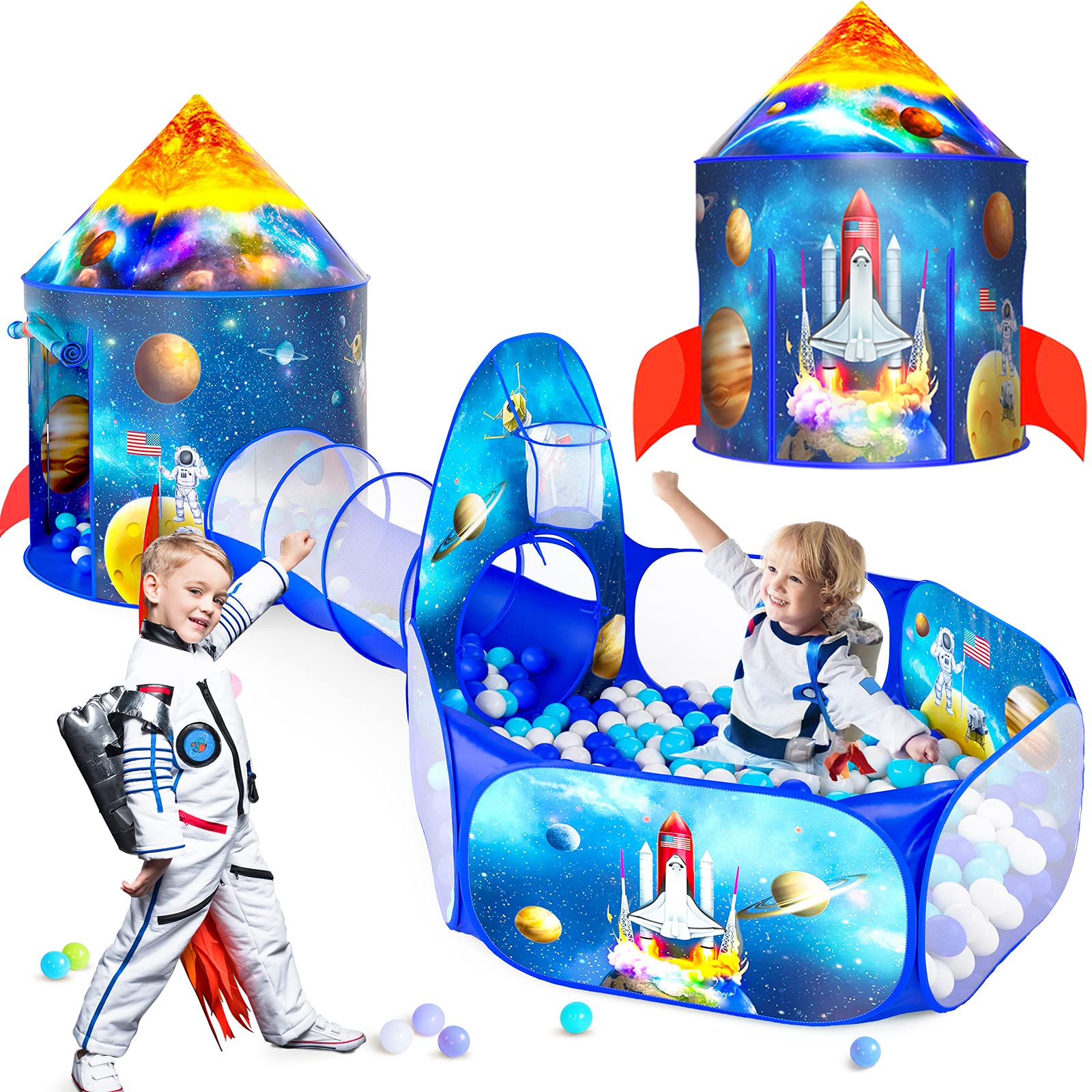 3PC Ball Pit Play Set for Toddlers - Includes Play Tent & Tunnel for Indoor & Outdoor Fun - Perfect for Boys & Girls Ages 1-5 - Great as Astronaut-Themed Birthday Gift for Kids - Ideal for Playrooms, Backyards & Birthday Parties