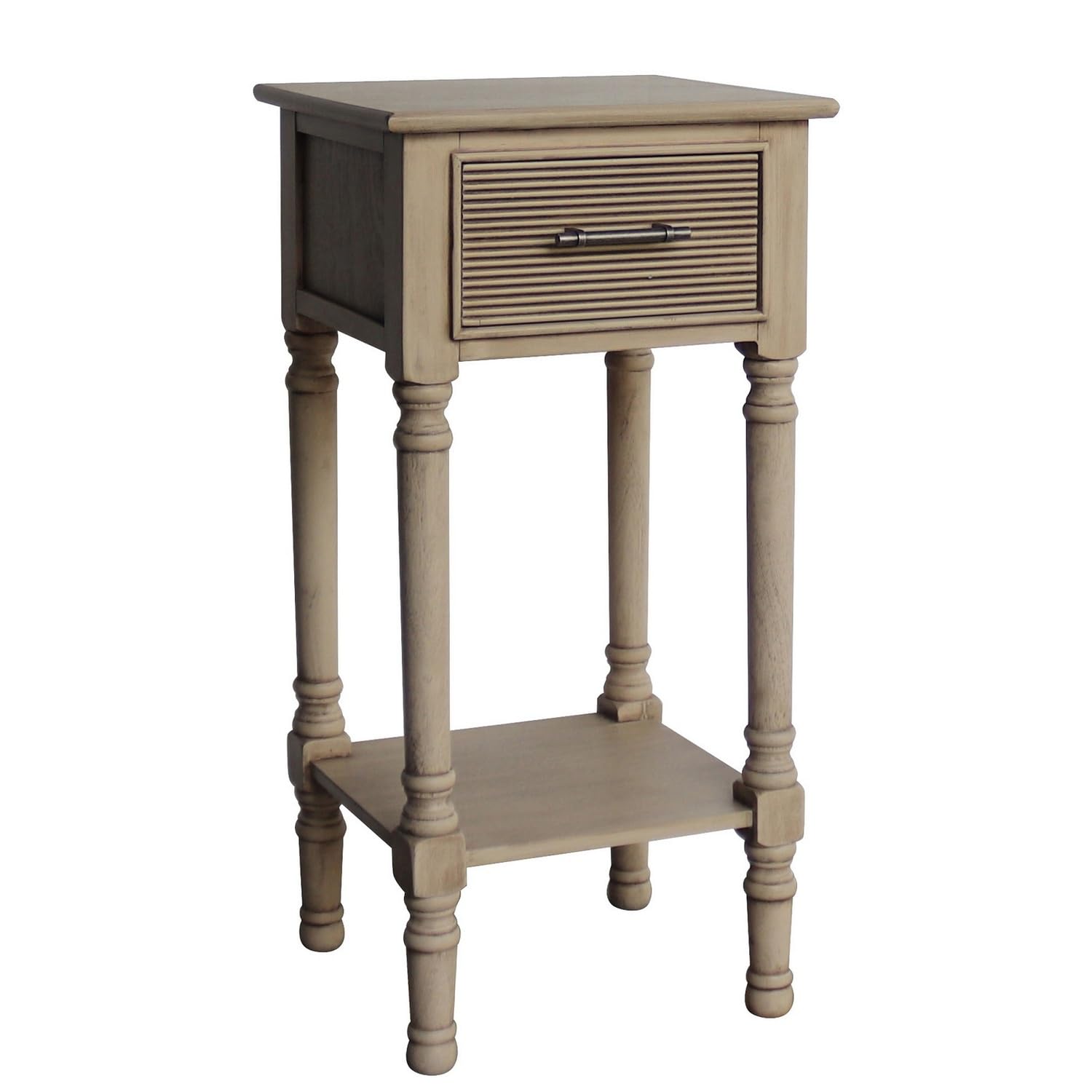 French Country Style Accent Storage End Table - Distressed Beige Finish | Perfect for Living Room, Bedroom & Entryway Decor