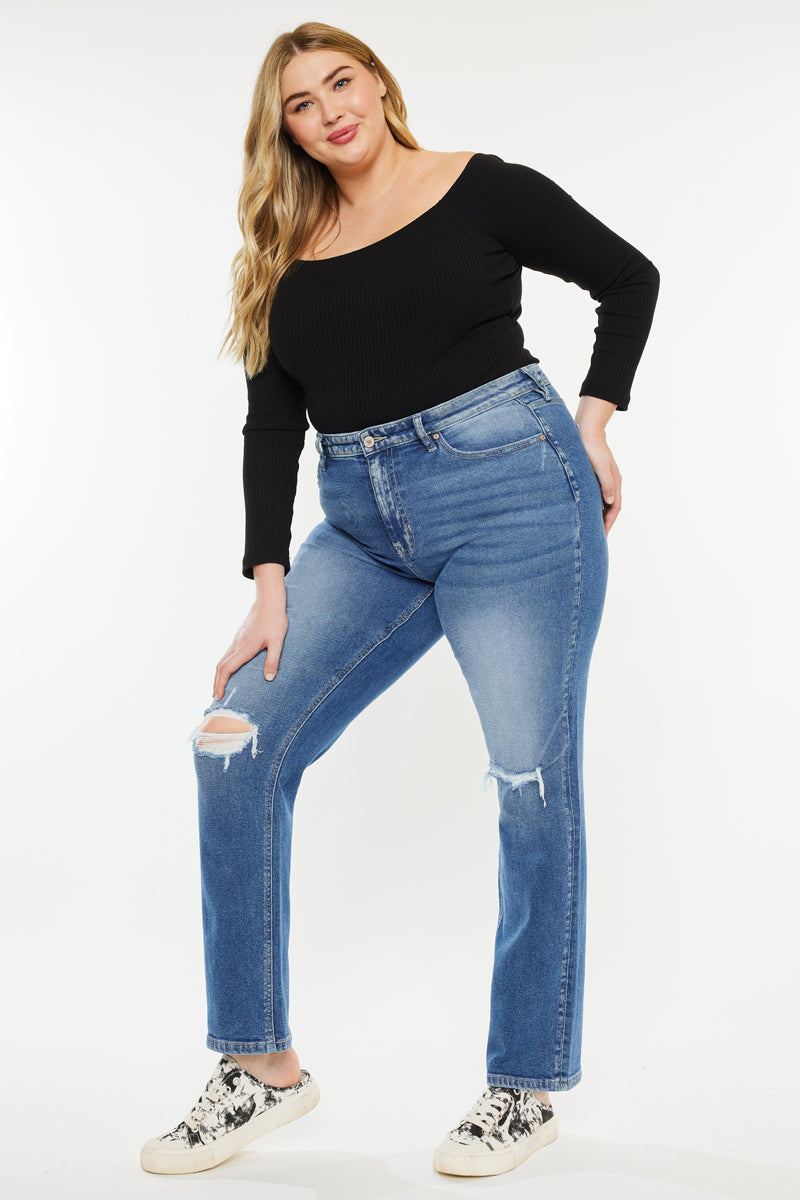 Buni High Rise Slim Straight Leg Jeans for Women - Plus Size Denim Pants, Comfortable & Stretchy (Casual Wear, Office, Date Night)