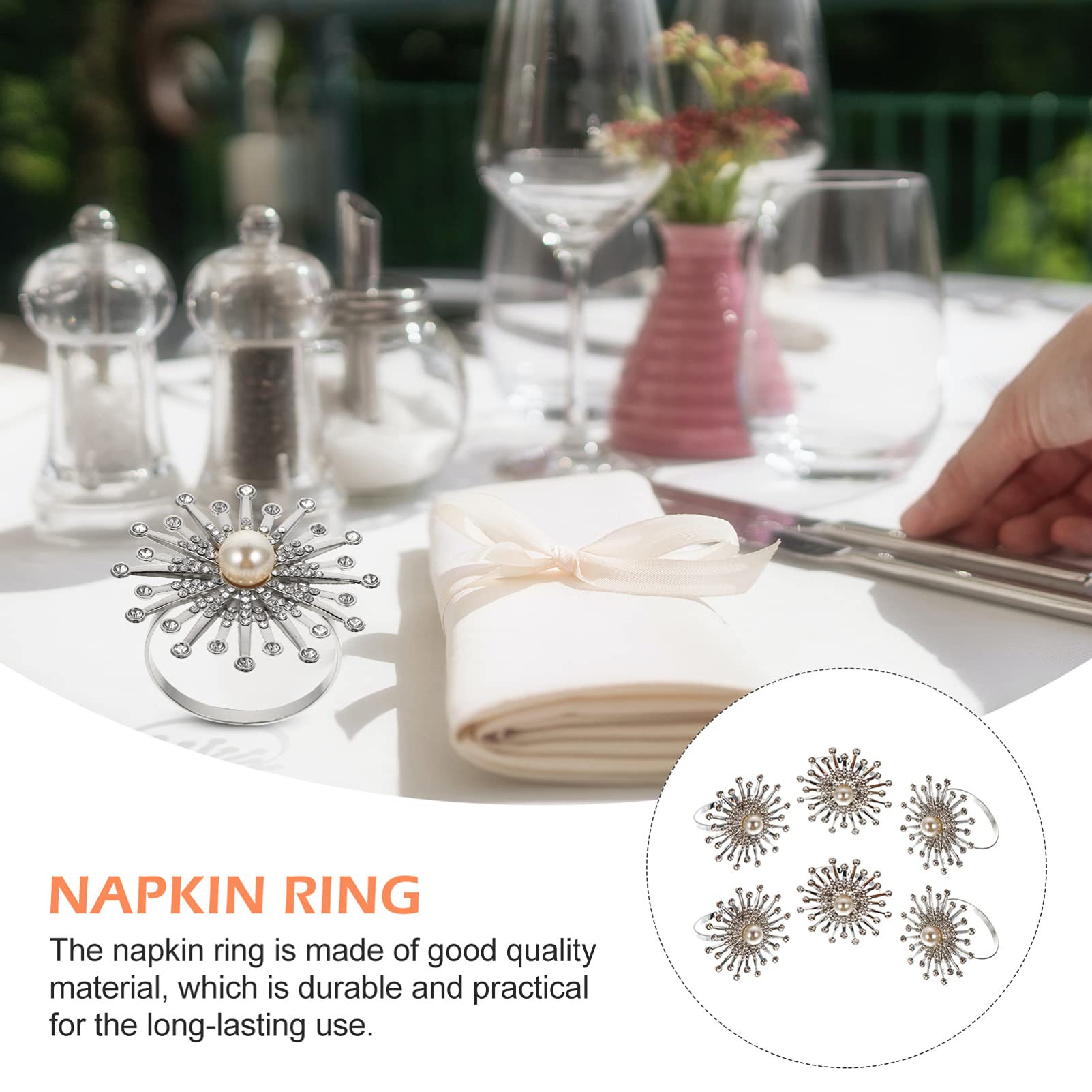 6pcs Sunflower Pearl Napkin Rings Set - Elegant Floral Napkin Holders for Wedding, Banquet & Dinner Table Decor - Perfect for Holiday Parties, Hotel & Restaurant Table Settings