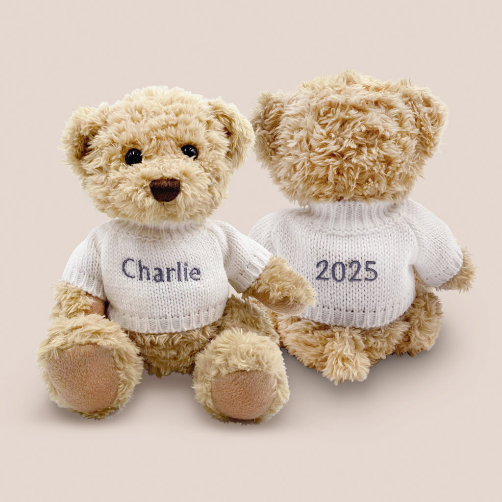 Personalized Bertie Year Bear White Plush Toy - Custom Name & Date - Perfect for Birthdays, Anniversaries, and Baby Gifts