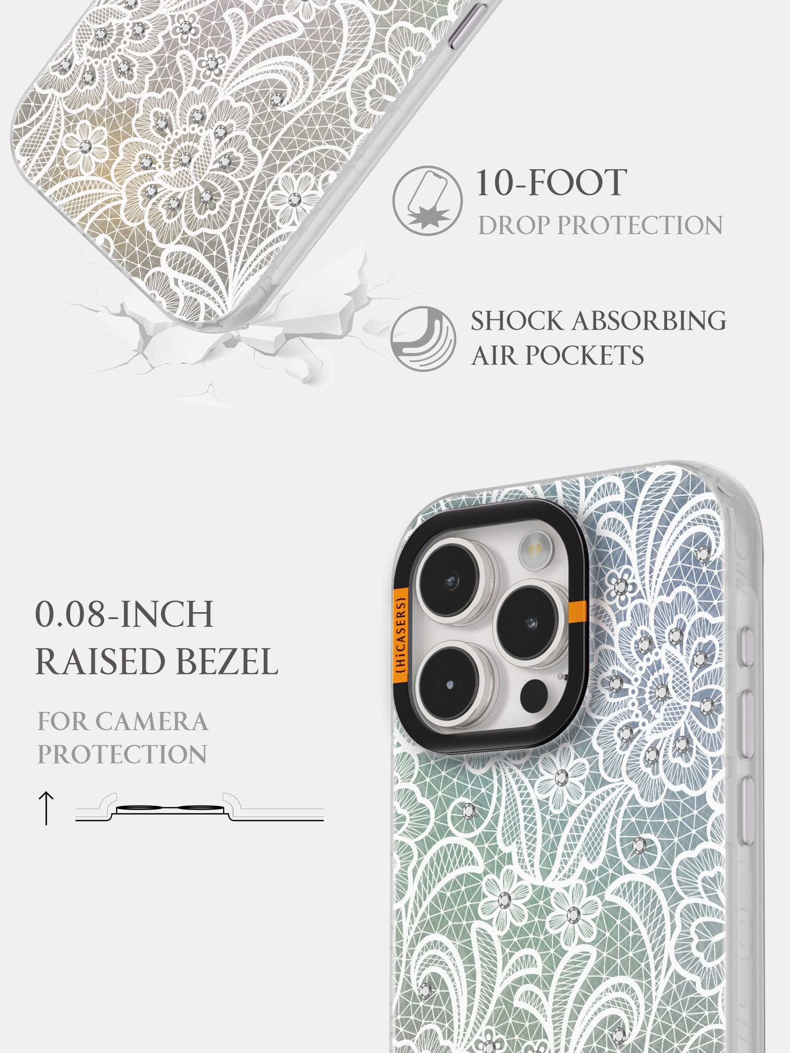 Iridescent Lace Mirror Case - Elegant White Phone Cover for iPhone & Samsung | Perfect for Weddings, Parties & Special Occasions