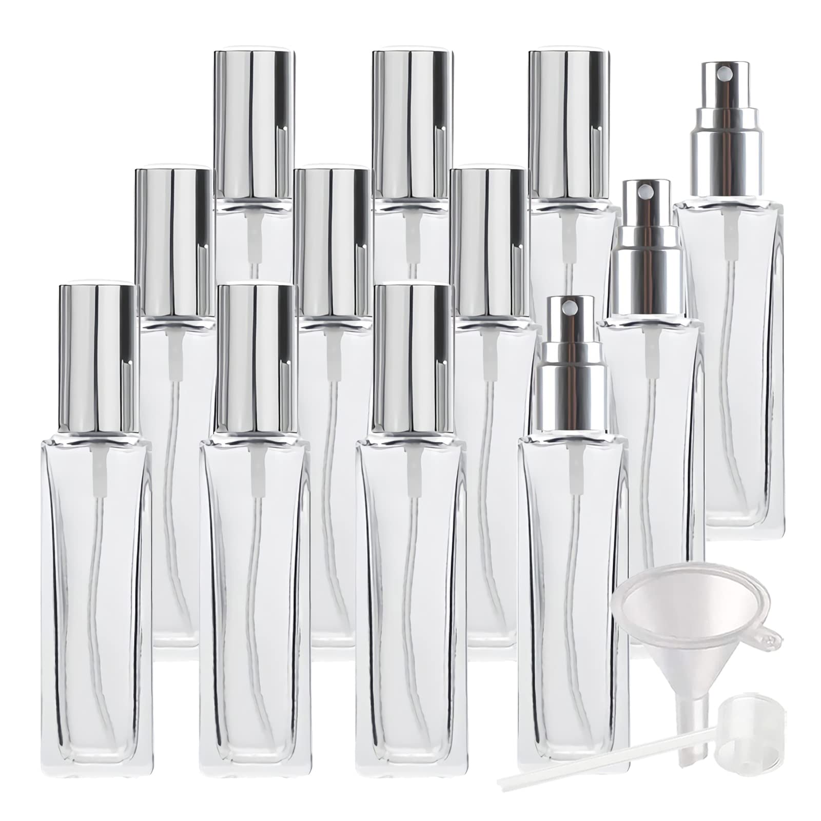 12 Pack 20ml Clear Glass Perfume Atomizer Bottles with Silver Lids - Travel Size Refillable Spray Perfume Bottles, Square Thickened Design for Women & Men - Perfect for Airplane Carry-On, Gym Bag, Purse & Daily Fragrance Refills