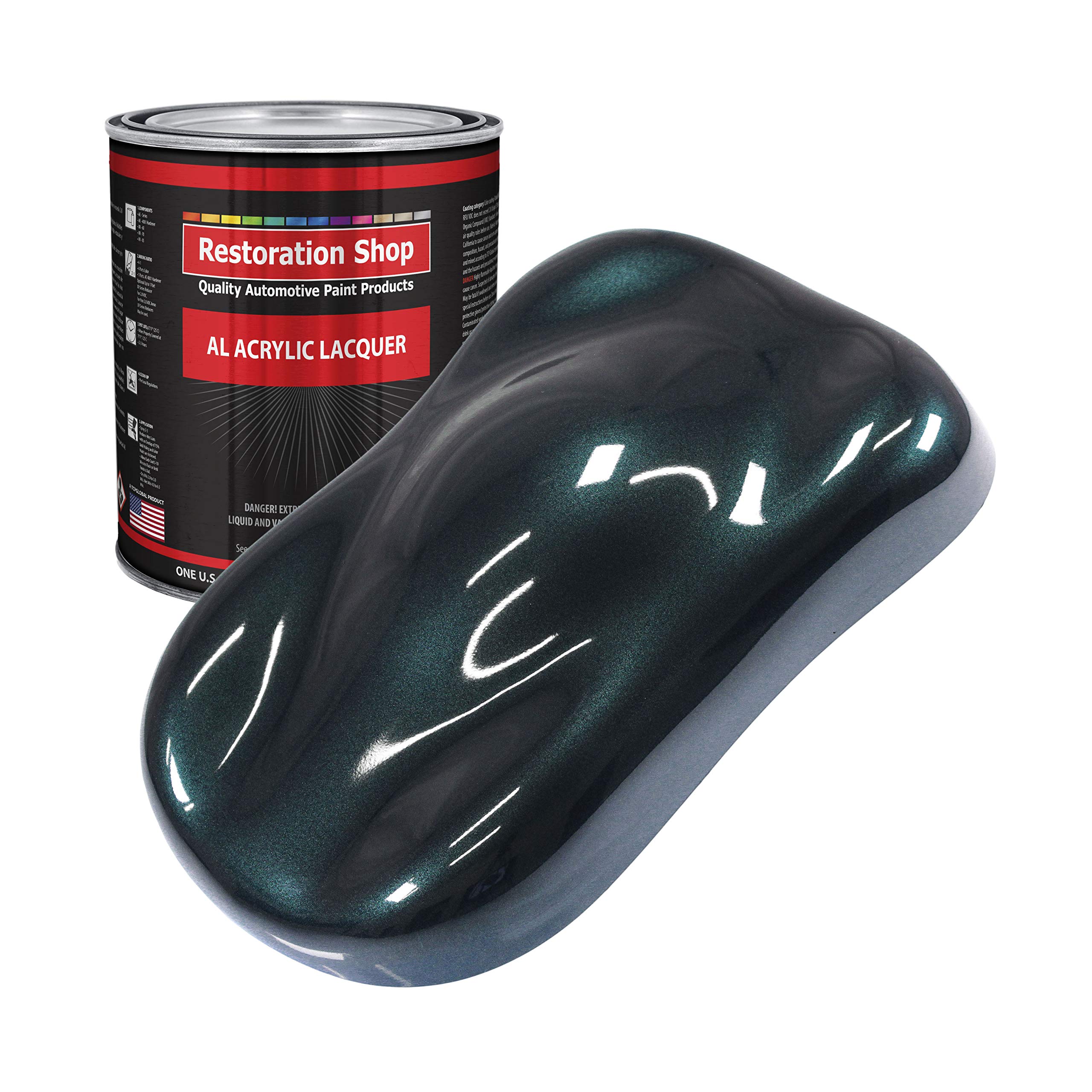 Restoration Shop - Dark Turquoise Metallic Acrylic Lacquer Auto Paint (1 Gallon) - Professional Gloss Finish for Cars, Trucks, Motorcycles, Guitars & Furniture - High Quality Automotive Refinishing Coating - Perfect for DIY Projects & Professional Auto Body Repair