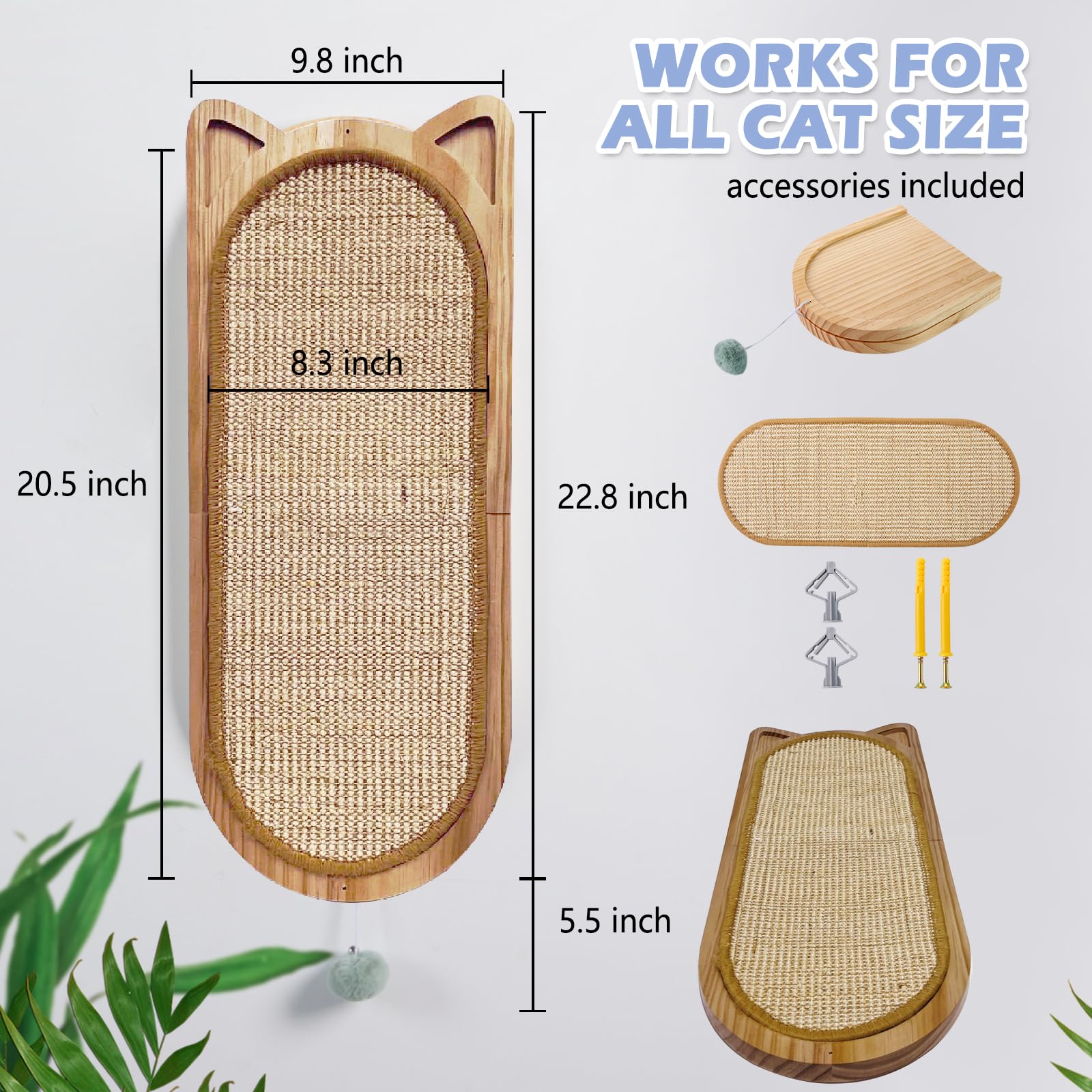 Folding Sisal Cat Wall Scratcher with Toy Ball - Space Saving Cat Furniture for Small Apartments