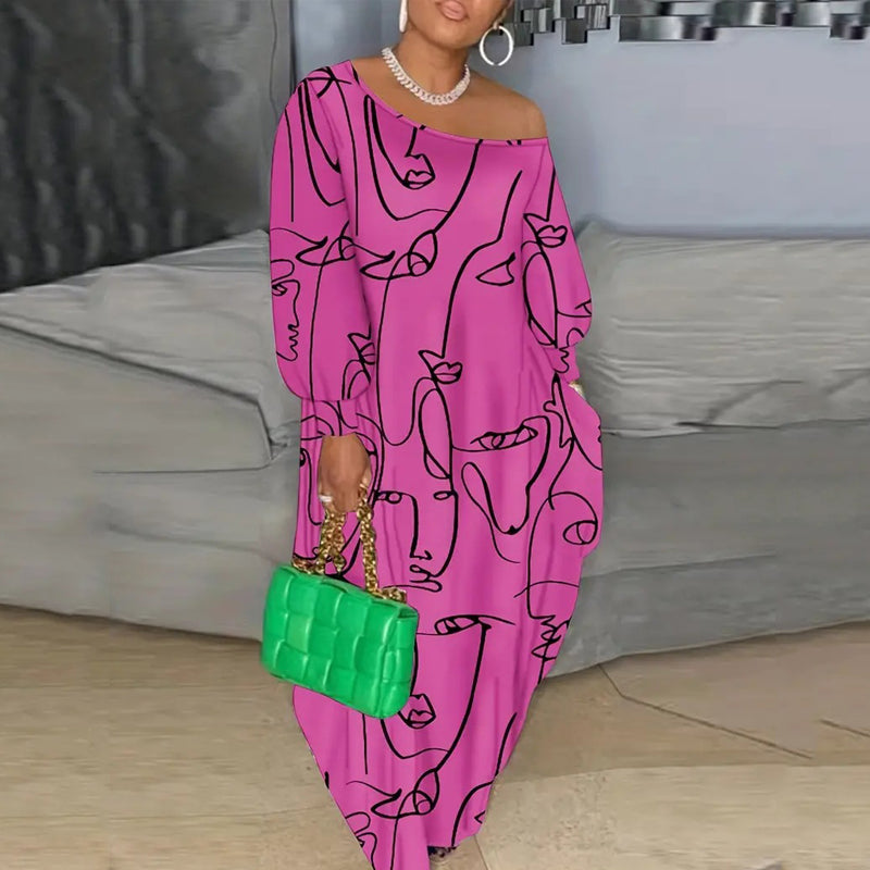 Trendy Printed Sloping Neck Dress for Women | Fashionable & Comfortable Outfit for Parties, Dates & Casual Wear