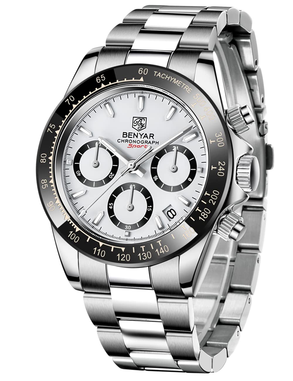 BENYAR Men's Fashion Quartz Analog Chronograph Watch - Waterproof, Scratch Resistant Stainless Steel Strap for Business, Leisure & Sports Activities