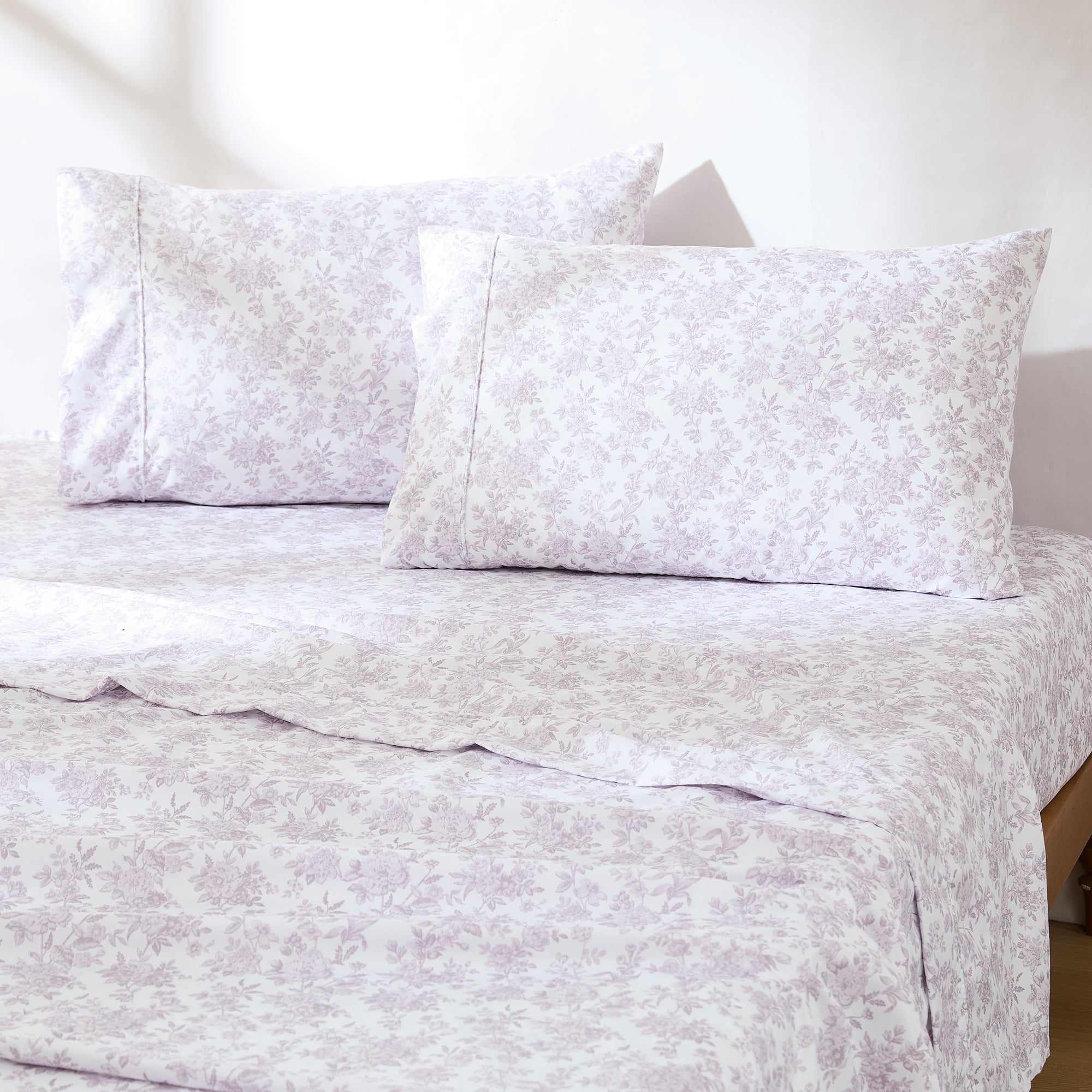 Premium Peony Floral Toile Sheet Set - 100% Cotton Luxury Bedding for Master Bedroom & Guest Room - Soft Breathable Sheets for All Seasons