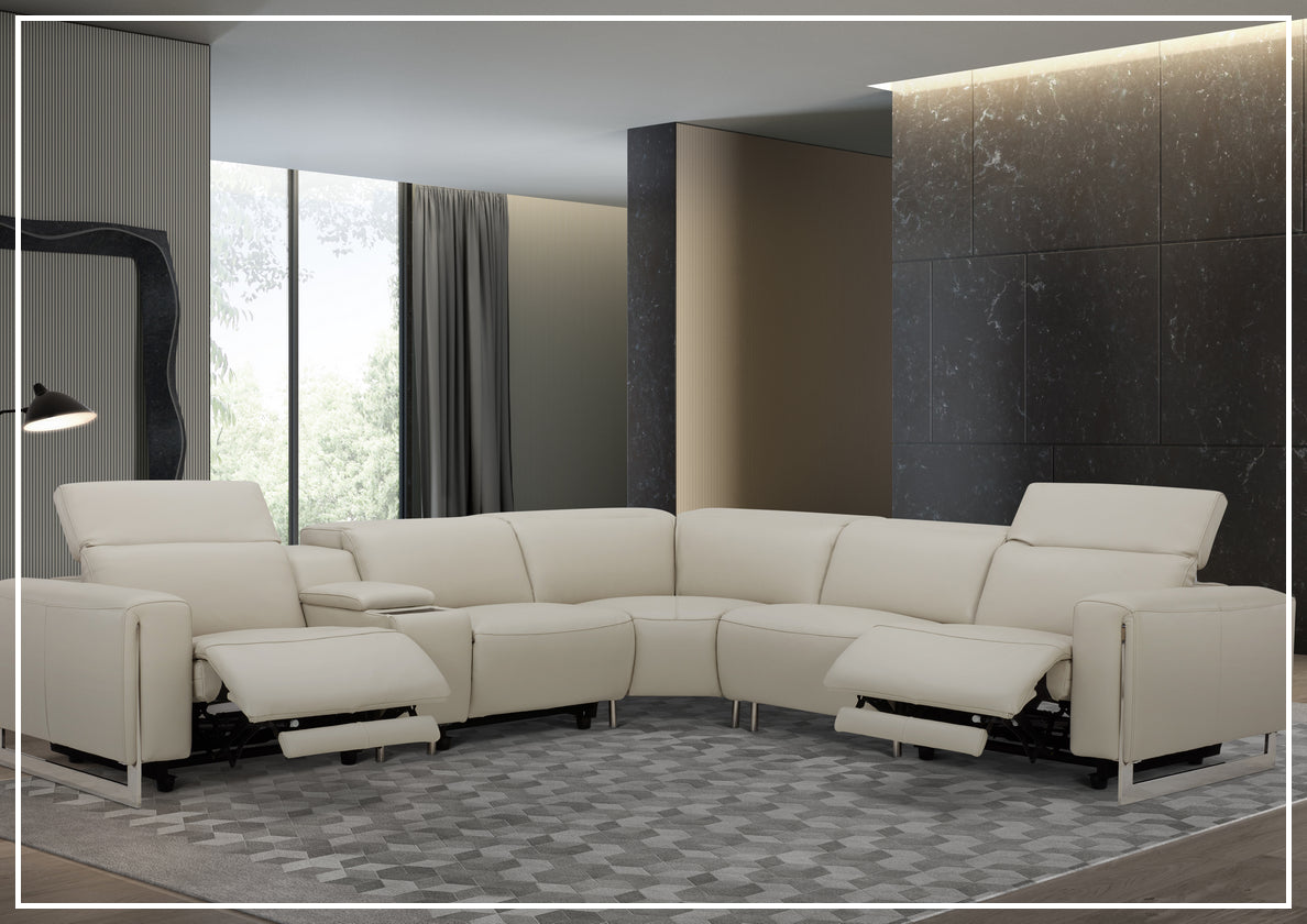 Gio Italia Picasso 6-Piece Motion Recliner Sectional Sofa Set with Power Recline & Cup Holders - Modern L-Shaped Living Room Furniture for Home Theater & Family Gatherings