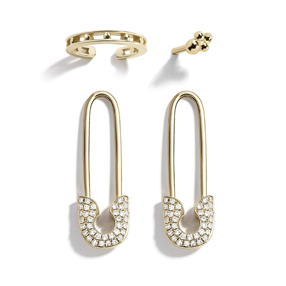 ASMITHA 14K Gold 4-5PCS Safety Pin Dangle Earrings - Cubic Zirconia Cartilage Hoop Earrings Set for Women - Perfect for Parties, Weddings & Everyday Wear
