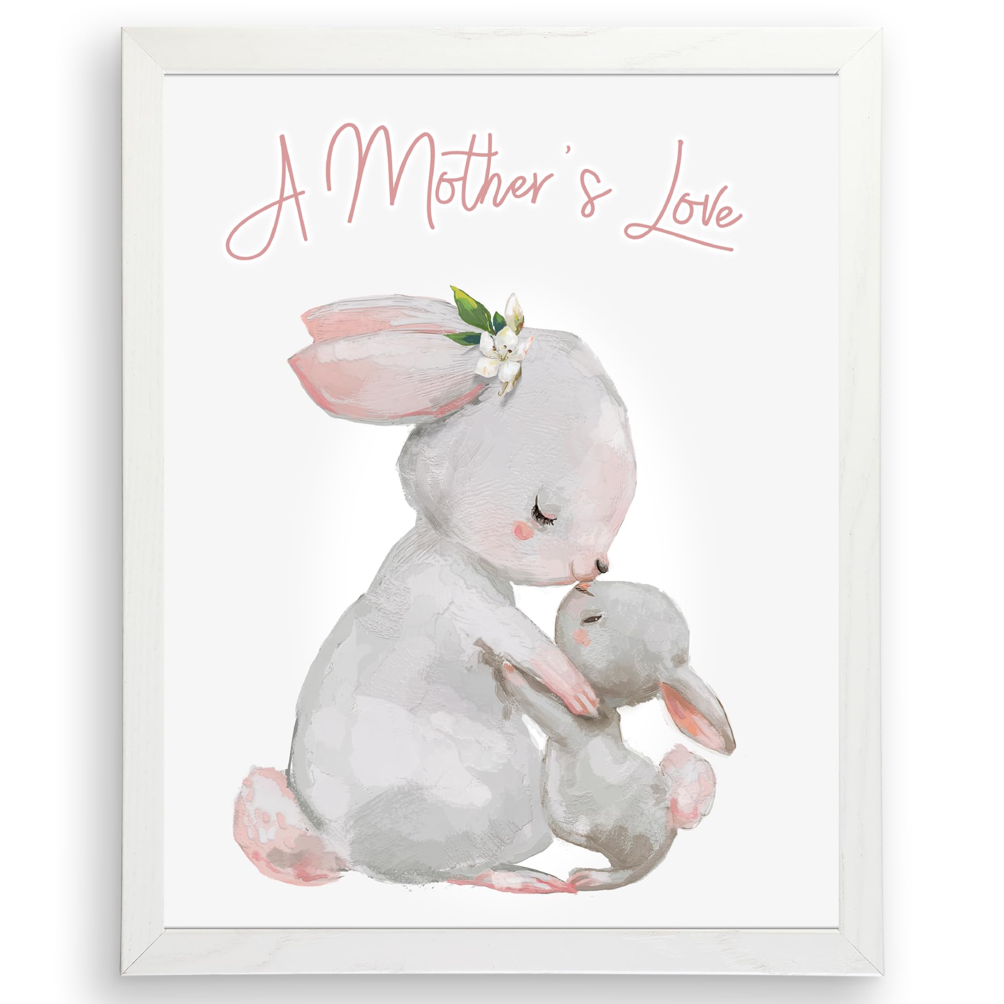 Mother and Child Bunny Wall Art Print - Unframed 8x10 - Nursery Decor, Bedroom Wall Art, Aesthetic Room Decor - Perfect for Baby Shower Gifts & Kids Room Decoration