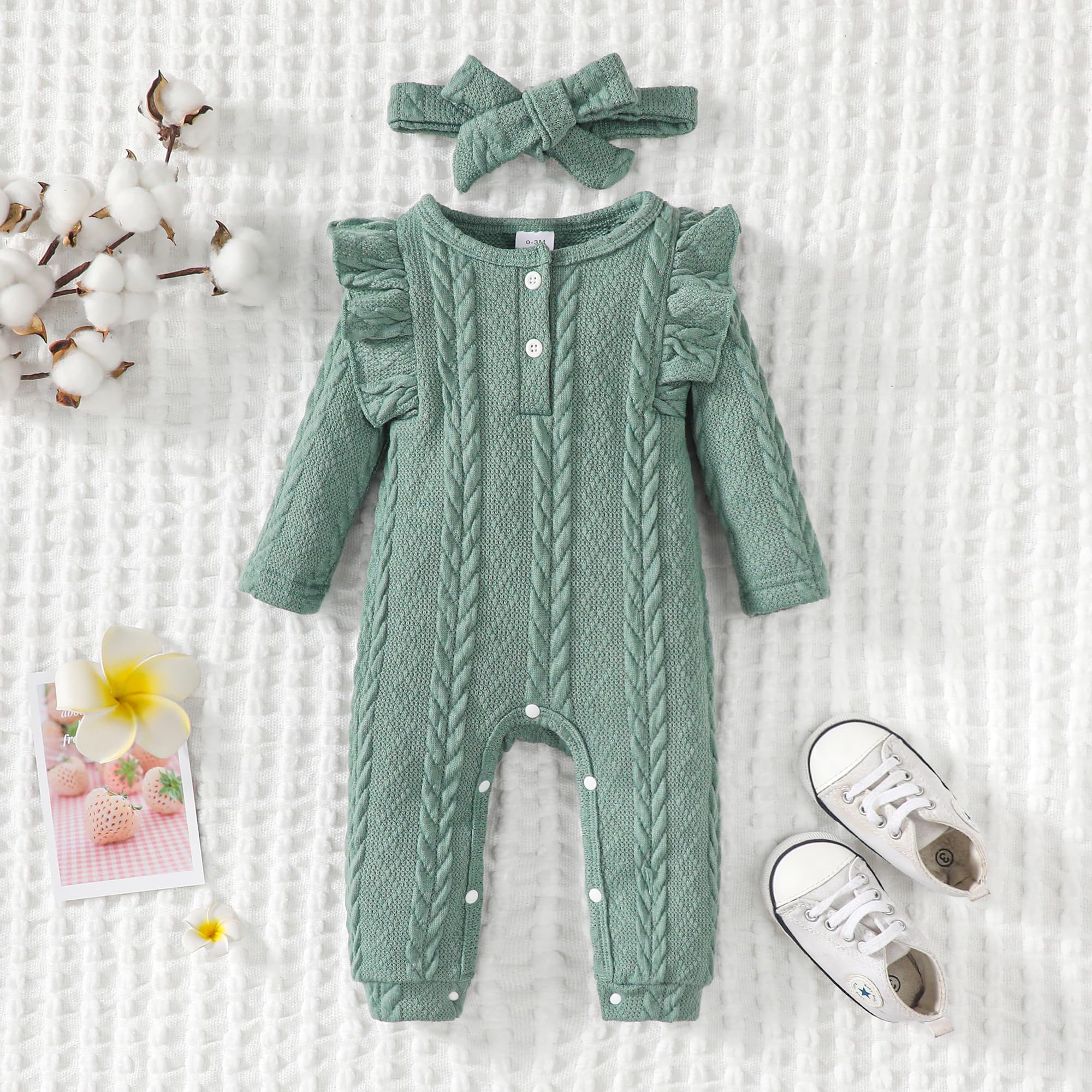 Adorable Baby Girl Romper Outfit - Long Sleeve Ruffle Jumpsuit for Newborns & Infants | Fall & Winter Clothing | Perfect for Holidays, Photos & Special Occasions